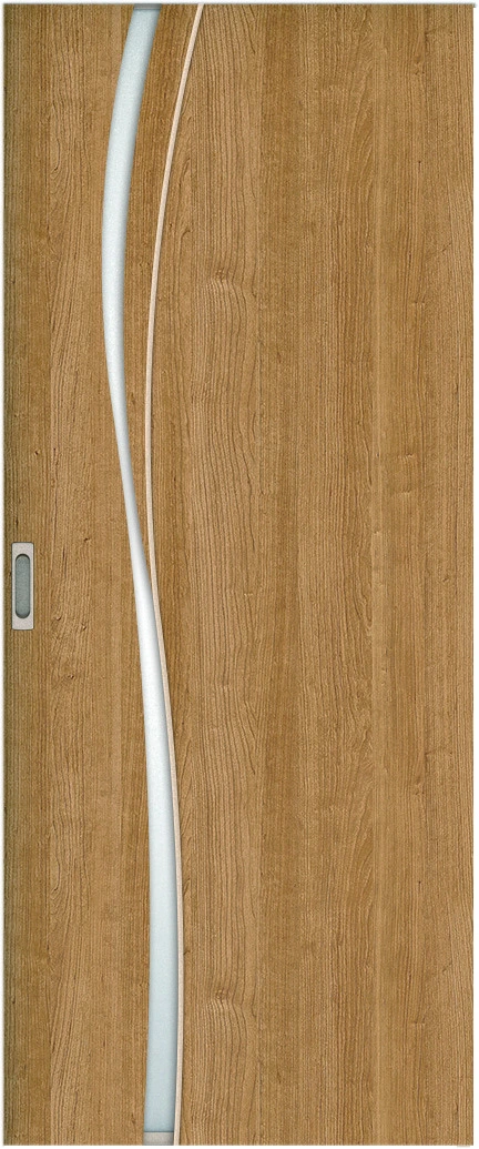 リビングドア　ハピア　吊戸・片引　扉　Ｋ７デザイン　８１９幅　２０００高　〈ティーブラウン〉　左右兼用　錠なし　ラクラクローズ付用