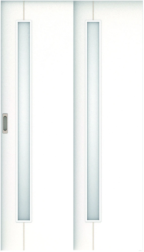 リビングドア　ハピア　機能ドア　２枚連動吊戸　扉　Ｄ４デザイン　５５６幅　２０００高　〈モノホワイト〉　錠なし　引手加工なし