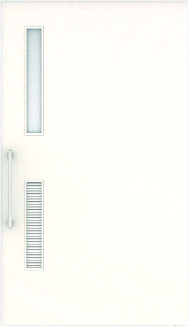 おもいやりシリーズ　吊戸　アウトセットタイプ　扉　Ｆデザイン　１１６４幅　１９００高　〈モノホワイト〉　左右兼用　（錠なし＋にぎりバー　ラクラクローズ付）用