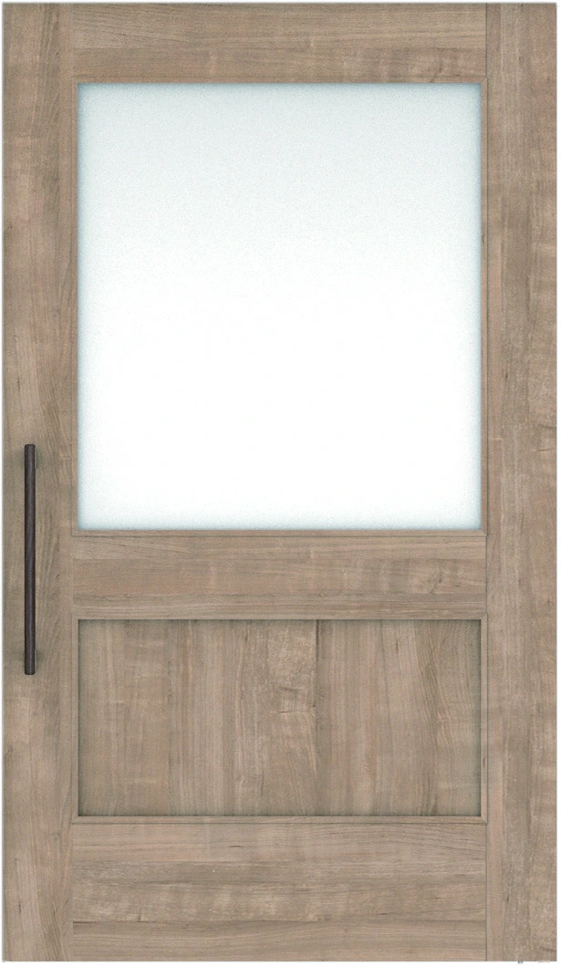 おもいやりシリーズ　吊戸　アウトセットタイプ　扉　Ｕデザイン　１１６４幅　１９００高　〈トープグレー〉　左右兼用　（錠なし＋にぎりバー　ラクラクローズ付）用