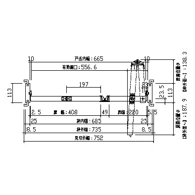 室内ドア - hapia 機能ドア - 折戸ドア・錠付タイプ - 断面図 - 見切枠