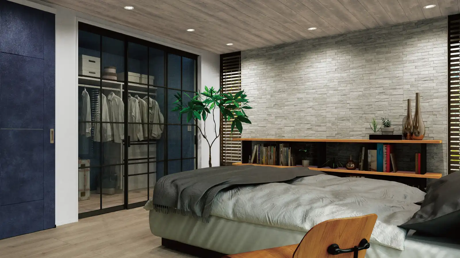 間仕切戸：ラインフレーム［インセット］ 3枚引違 格子採光 〈ブラック〉