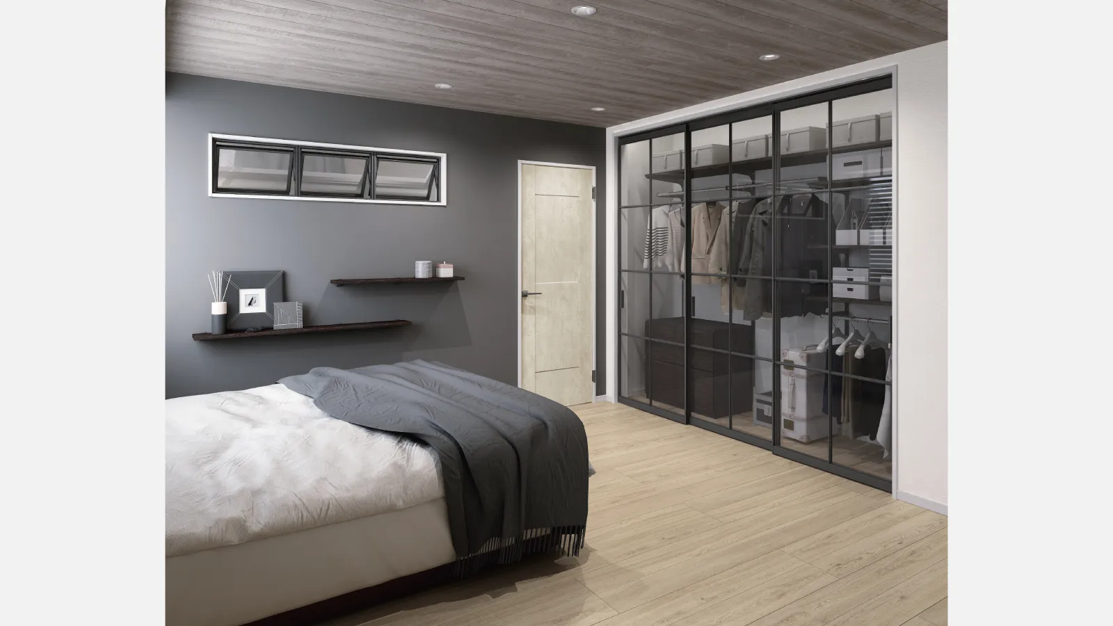 間仕切戸：ラインフレーム［インセット］ 3枚引違 格子採光 〈ブラック〉