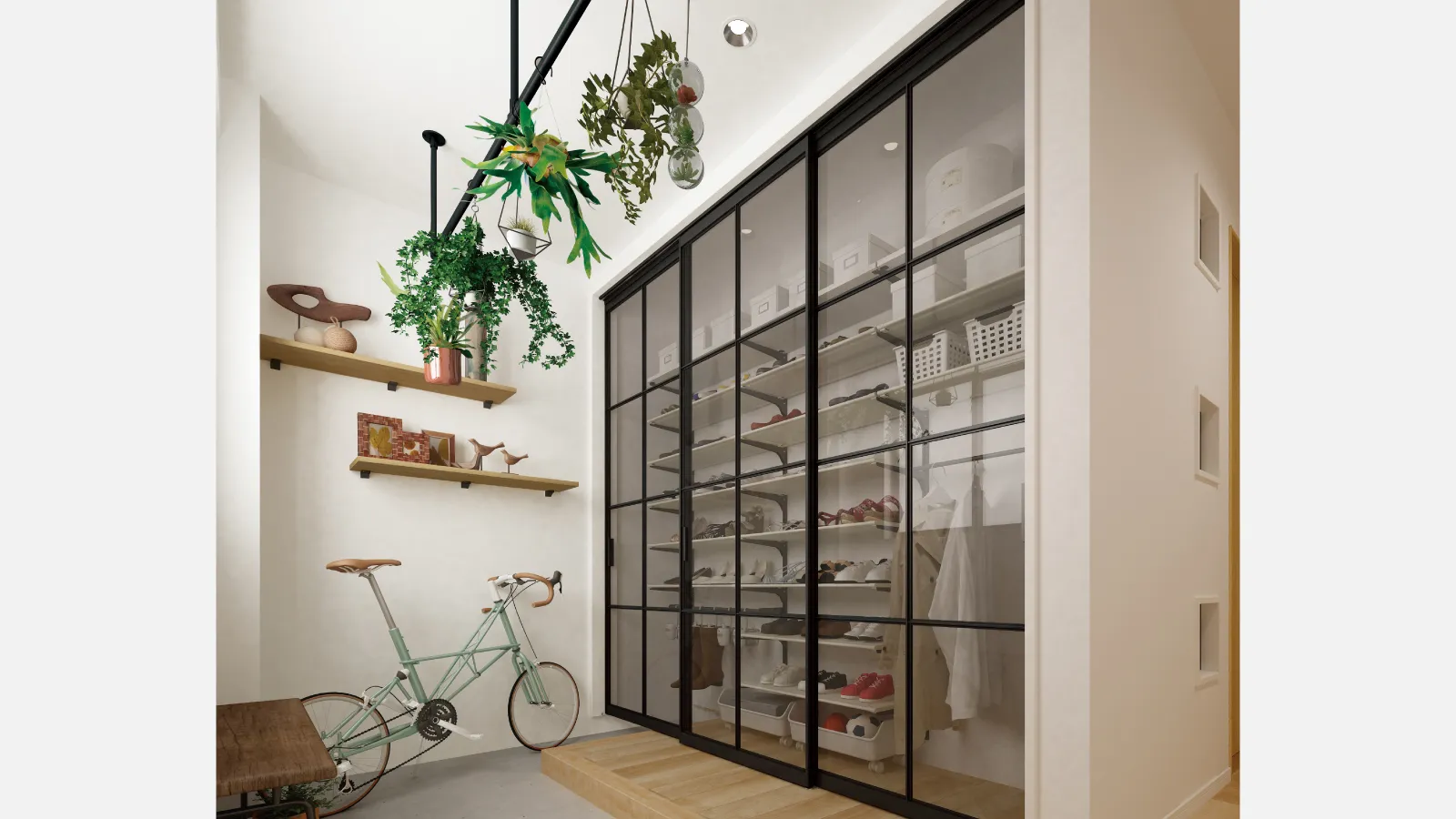 間仕切戸：ラインフレーム［インセット］ 3枚引違 格子採光