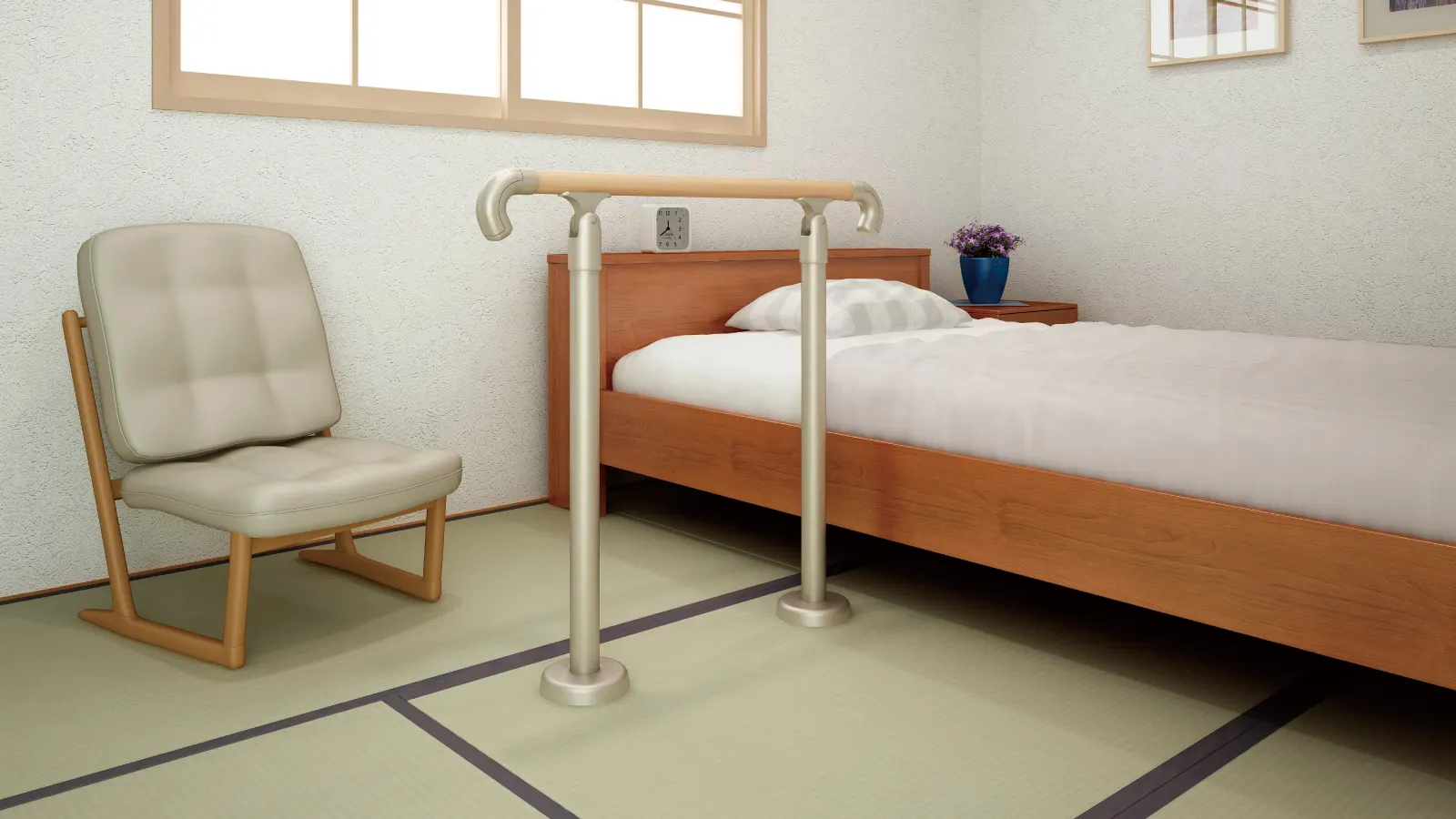 手摺部材：屋内用床付け手摺(35型用)　床付け手摺用支柱畳用ブラケット　丸棒ストレート 〈ミルベージュ〉 エンドキャップ (屋内用)