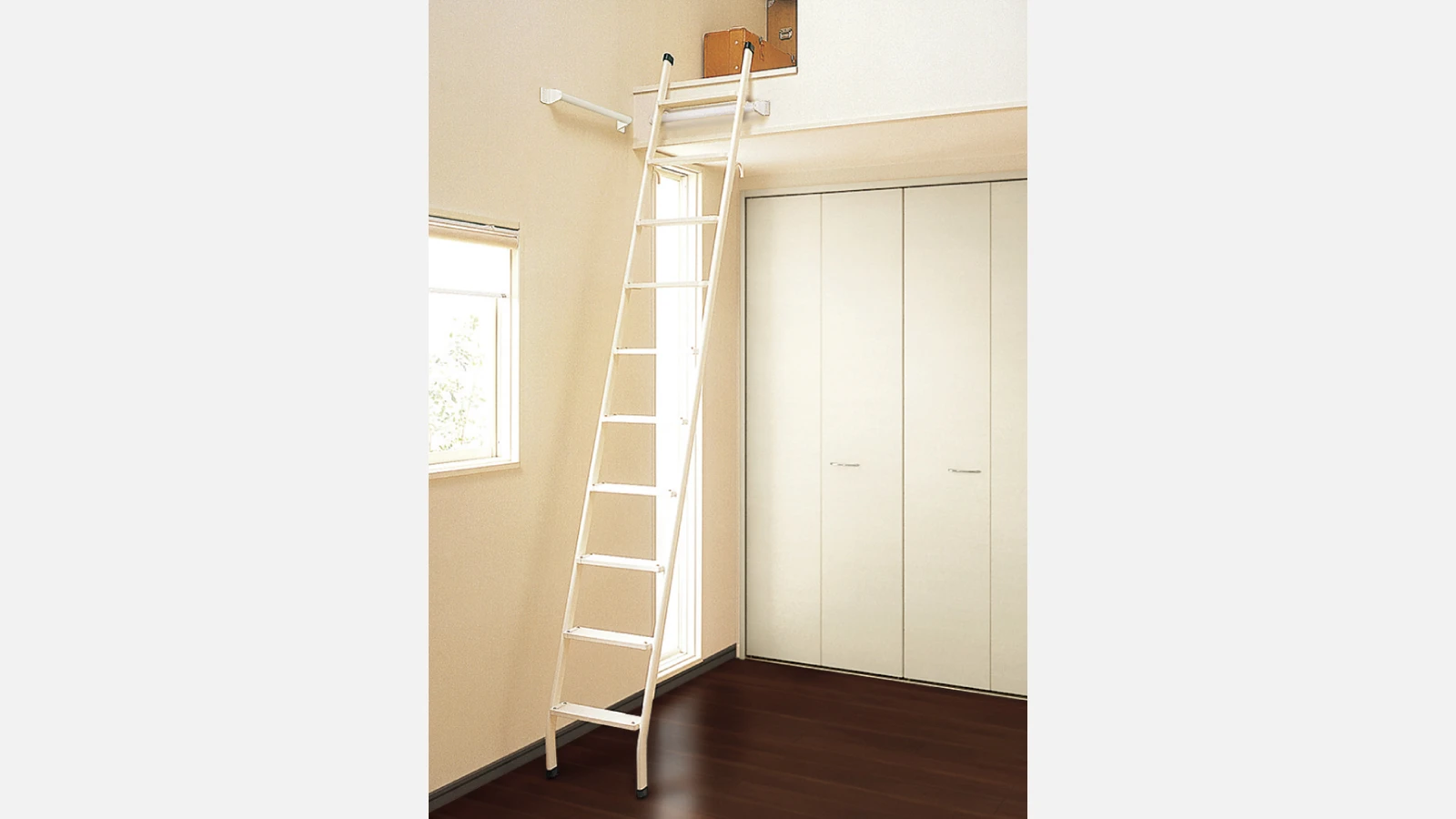 はしご：スチール製ロフトタラップ8尺用 〈アイボリー〉 パイプ･パイプ受け 〈ホワイト〉
