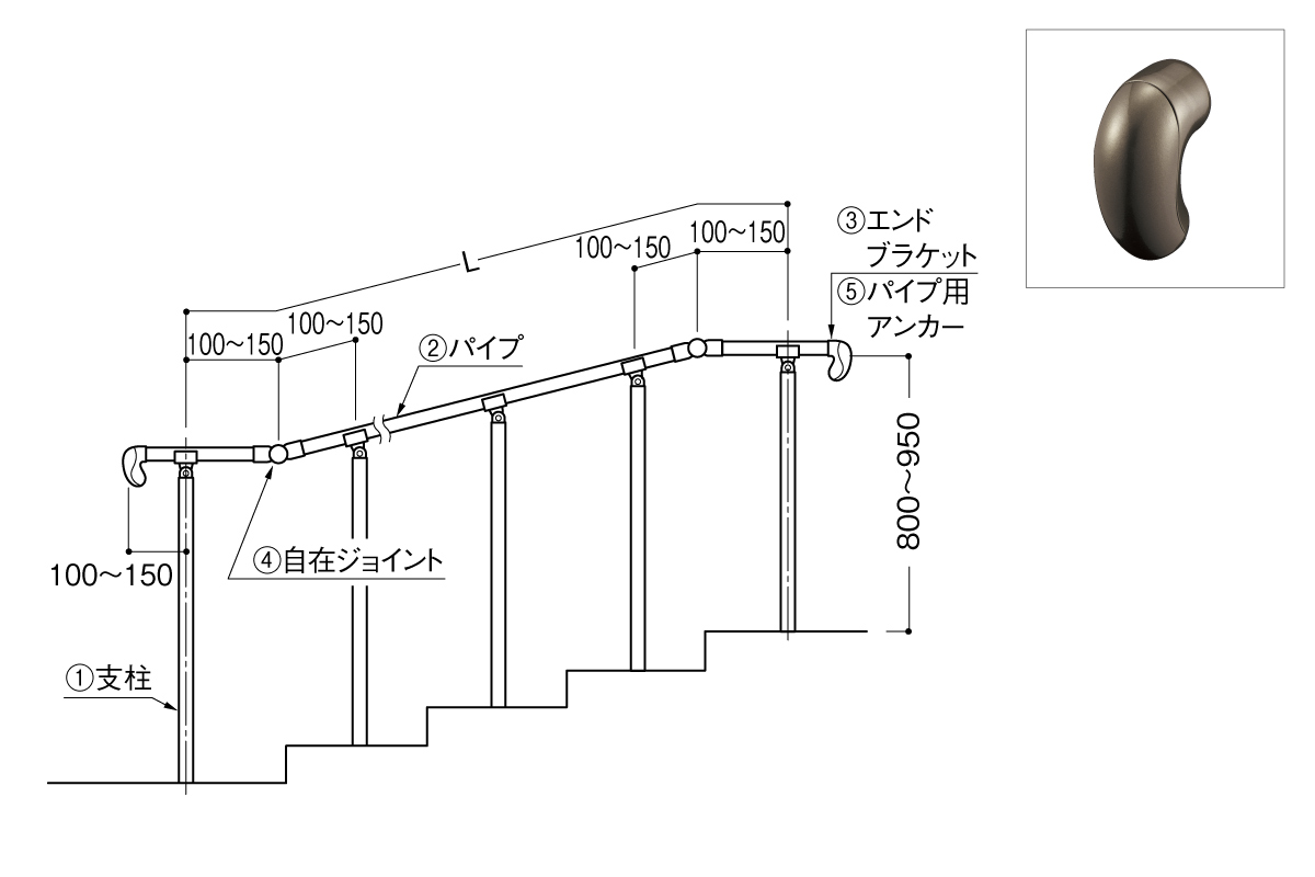 手摺部材　屋外アプローチ手摺　おすすめPLAN　階段横におすすめ　〈ブロンズ〉