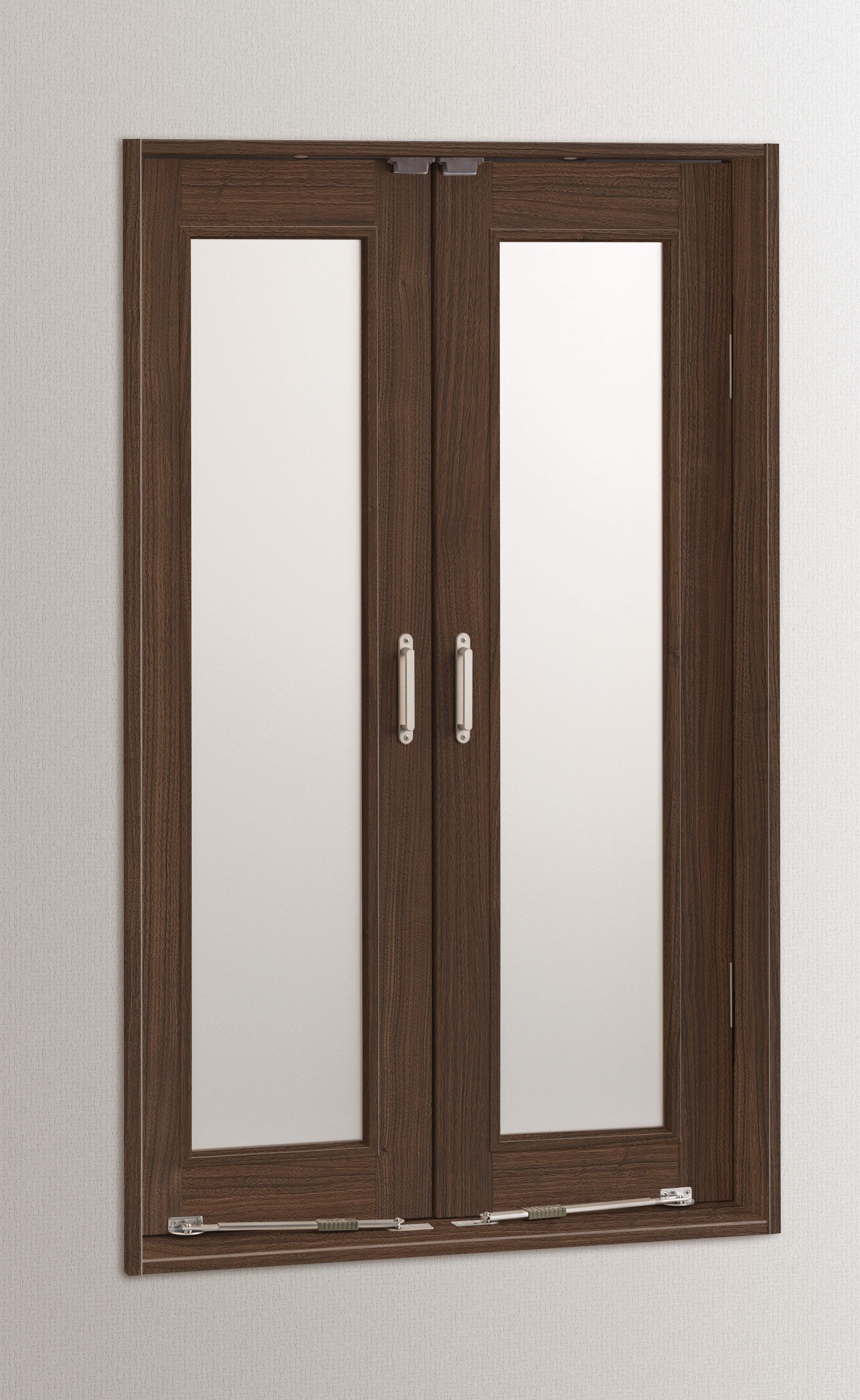 造作部材　イエリア　室内窓　マドモ　開き戸タイプ　扉セット　７３５幅用　１２００高用　〈ダルブラウン柄〉　左右兼用　丁番・把手〈Ｔシルバー色〉