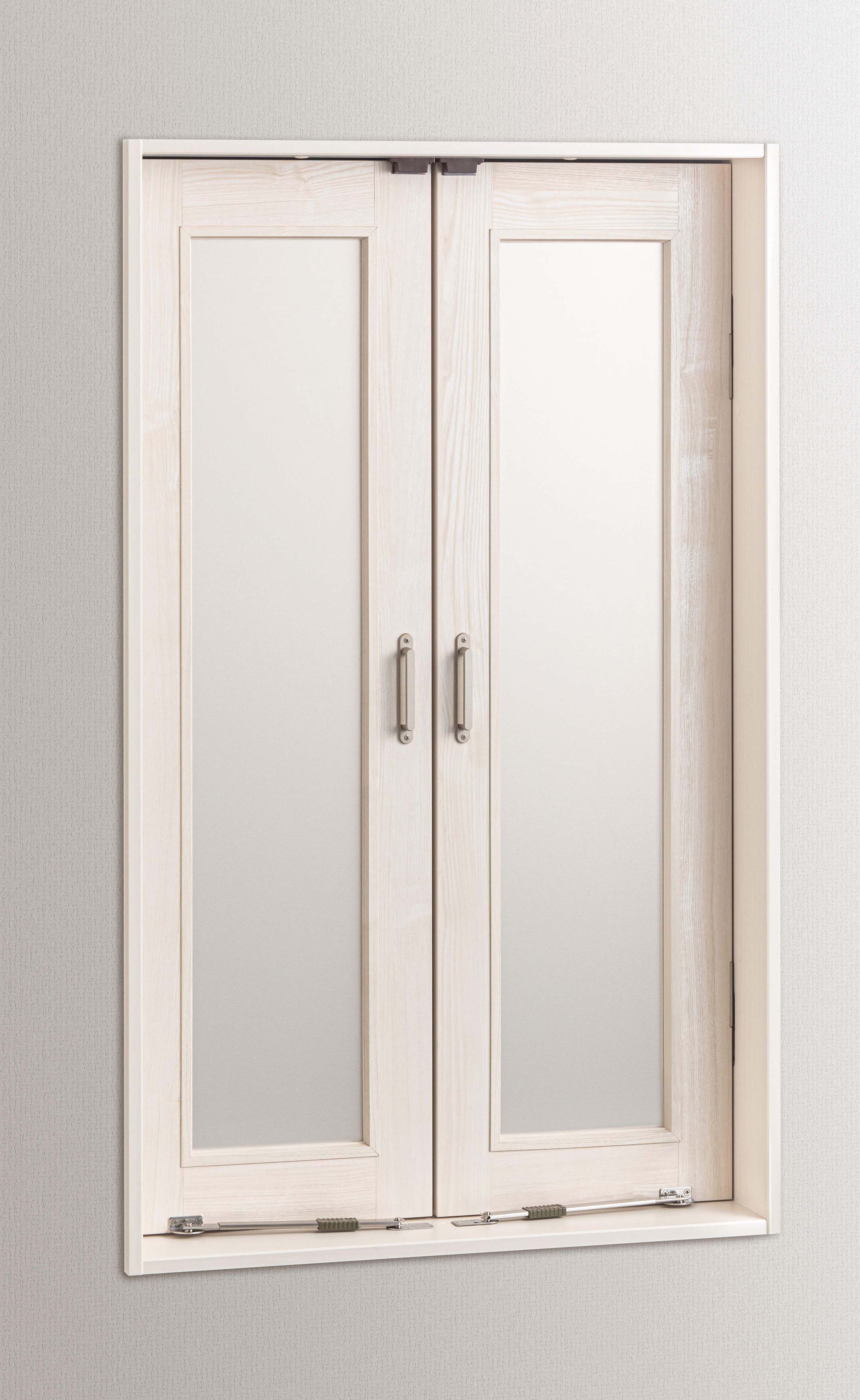 造作部材　イエリア　室内窓　マドモ　開き戸タイプ　扉セット　７３５幅用　１２００高用　〈ネオホワイト柄〉　左右兼用　丁番・把手〈Ｔシルバー色〉