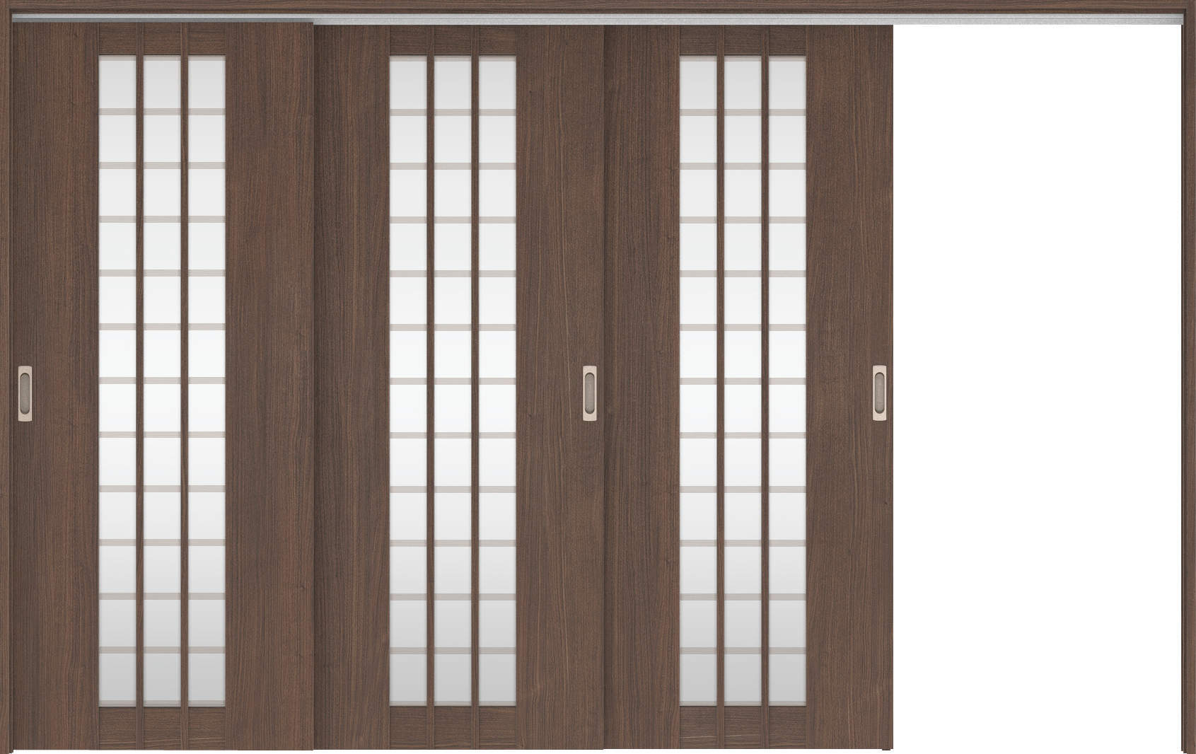 リビングドア　ハピア　吊戸・３枚片引　扉セット　４Ｓデザイン　３２１９幅用　２０００高　〈ダルブラウン〉　左引用　空錠　ラクラクローズ付用