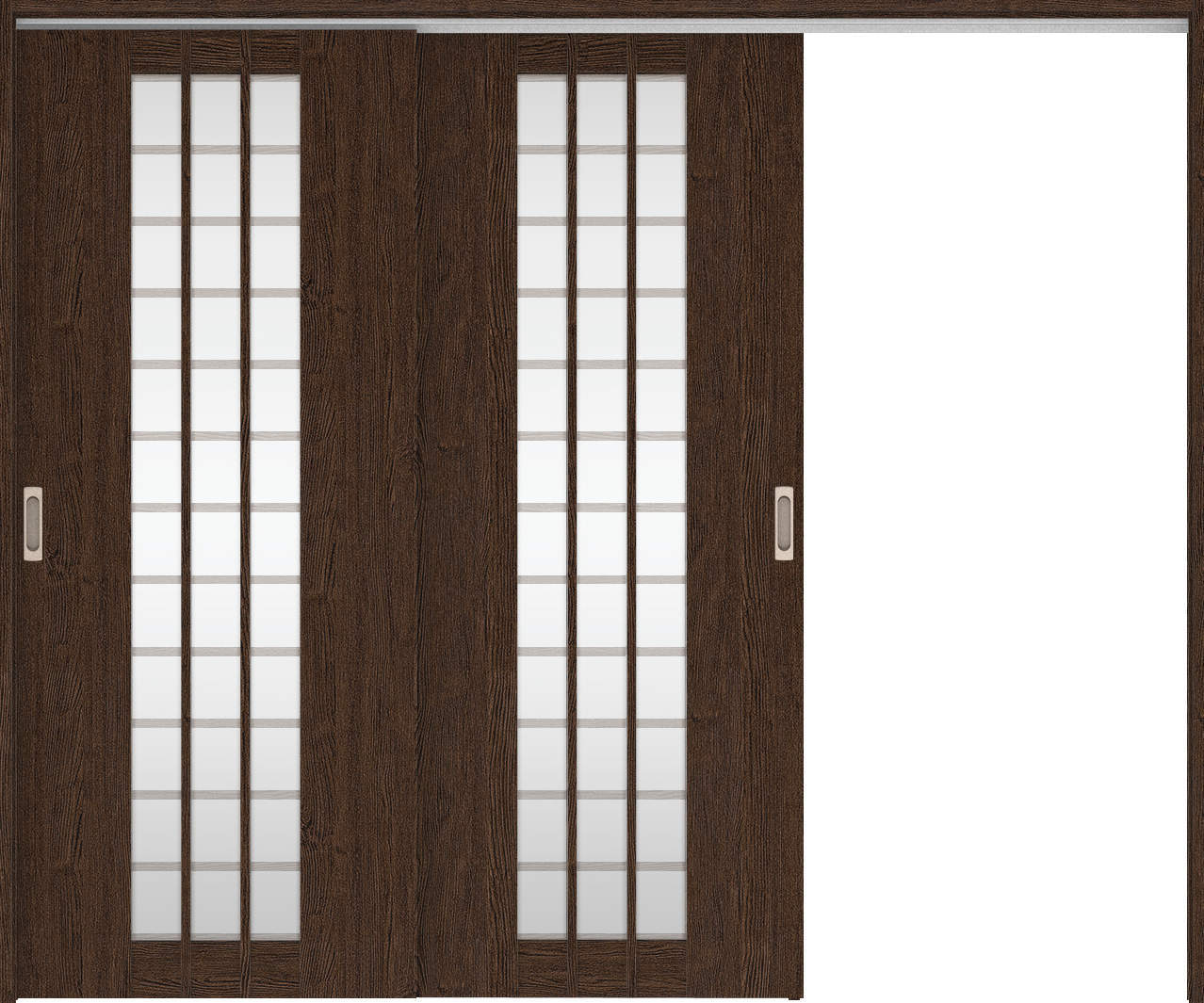 リビングドア　ハピア　吊戸・２枚片引　扉セット　４Ｓデザイン　２４３２幅用　２０００高　〈オフブラック〉　右引用　空錠　ラクラクローズ付用