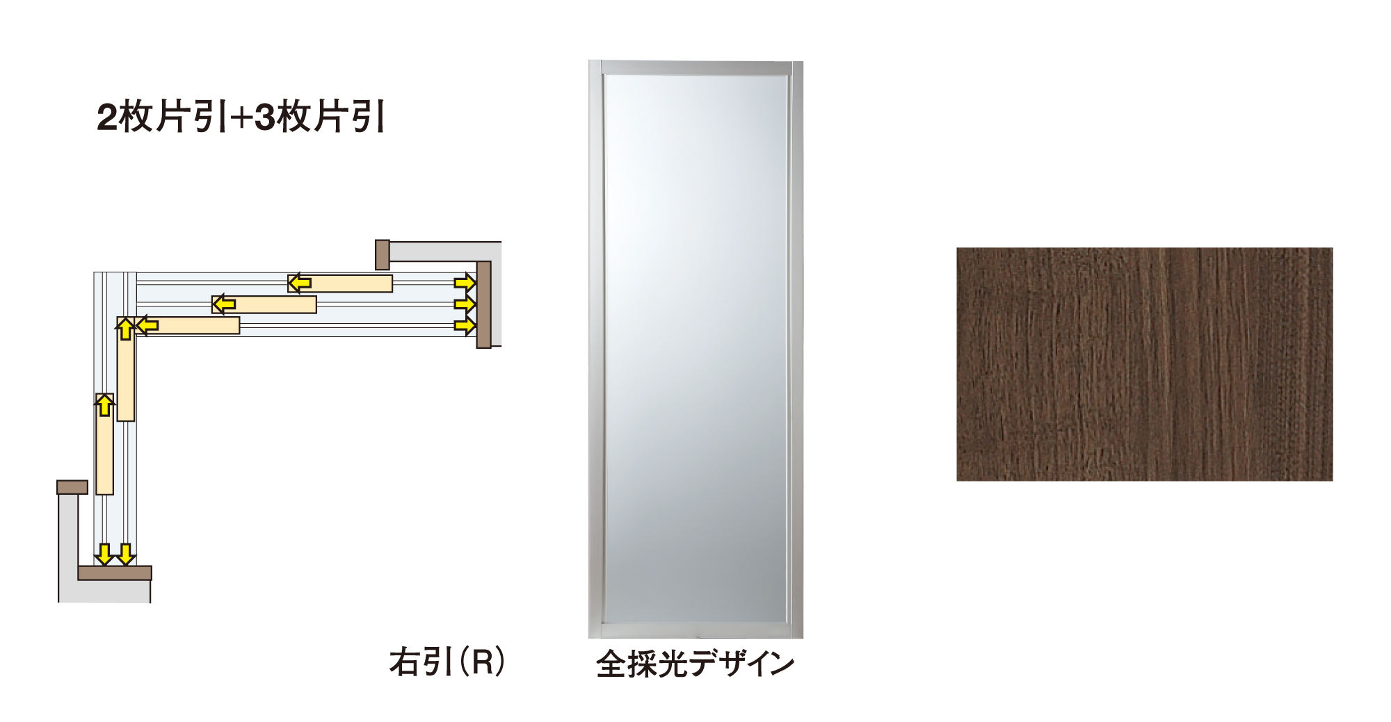 ハピア　間仕切戸　Ｌ型コーナー間仕切　セット　２枚片引×３枚片引　２３１８高　全採光デザイン　〈スケルトン〉　固定枠１５４　右引　錠なし　ラクラクローズ付　床付下レール　〈シルバー〉