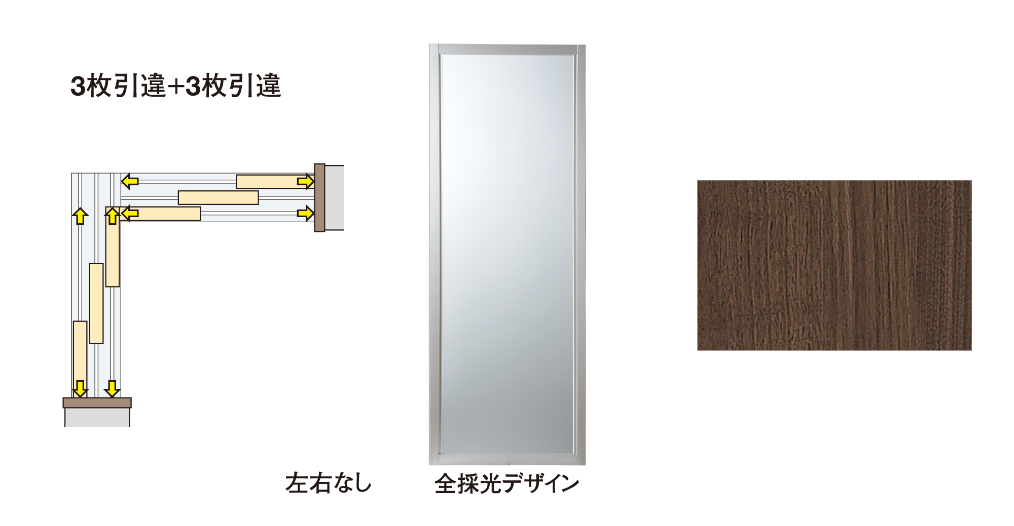 ハピア　間仕切戸　Ｌ型コーナー間仕切　セット　３枚引違×３枚引違　２３１８高　全採光デザイン　〈スケルトン〉　固定枠１５４　〈ダルブラウン〉　左右兼用　錠なし　ラクラクローズ付　床付下レール　〈シルバー〉
