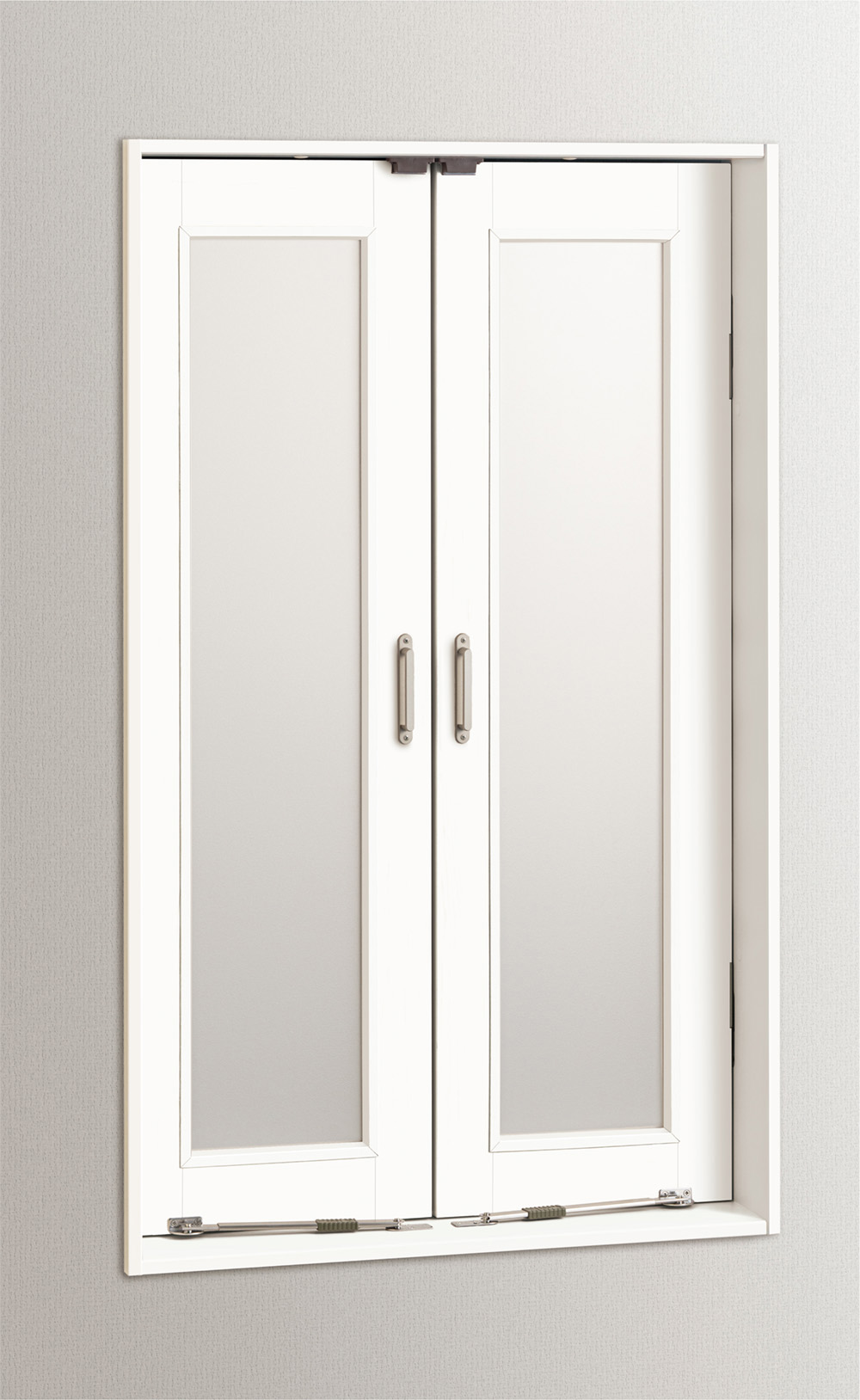 造作部材　イエリア　室内窓　マドモ　開き戸タイプ　扉セット　７３５幅用　１２００高用　〈パウダーホワイト柄〉　左右兼用　丁番・把手〈Ｔシルバー色〉