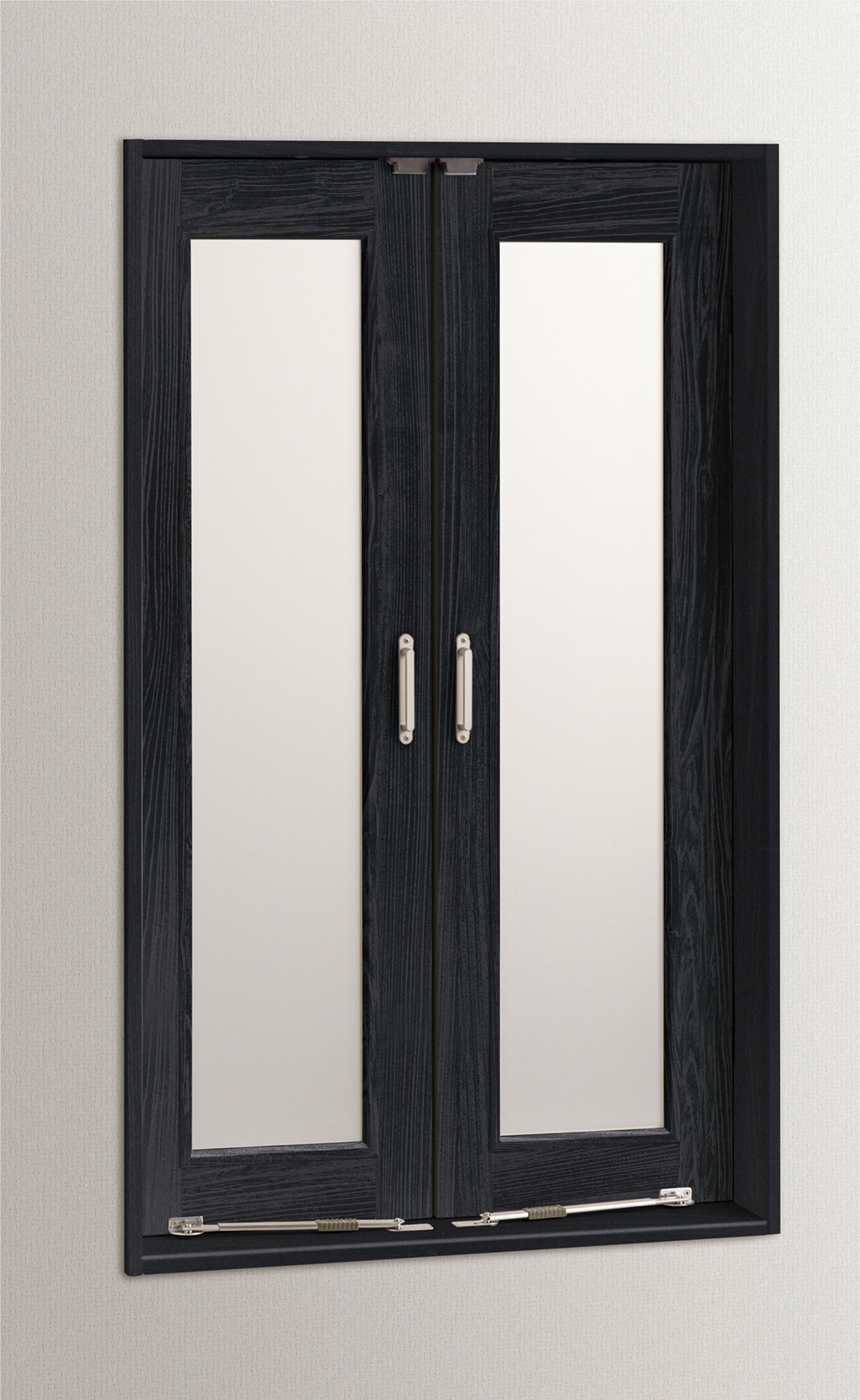 造作部材　イエリア　室内窓　マドモ　開き戸タイプ　扉セット　７３５幅用　９００高用　〈モスブラック柄〉　左右兼用　丁番・把手〈Ｔシルバー色〉