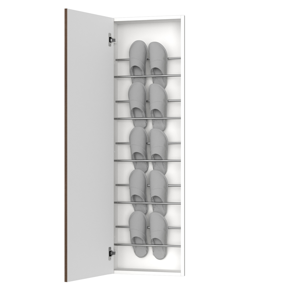 収納　カベピタ　壁厚収納　セット　スリッパ収納　ウッド扉　３７０Ｌ　〈ダルブラウン柄〉