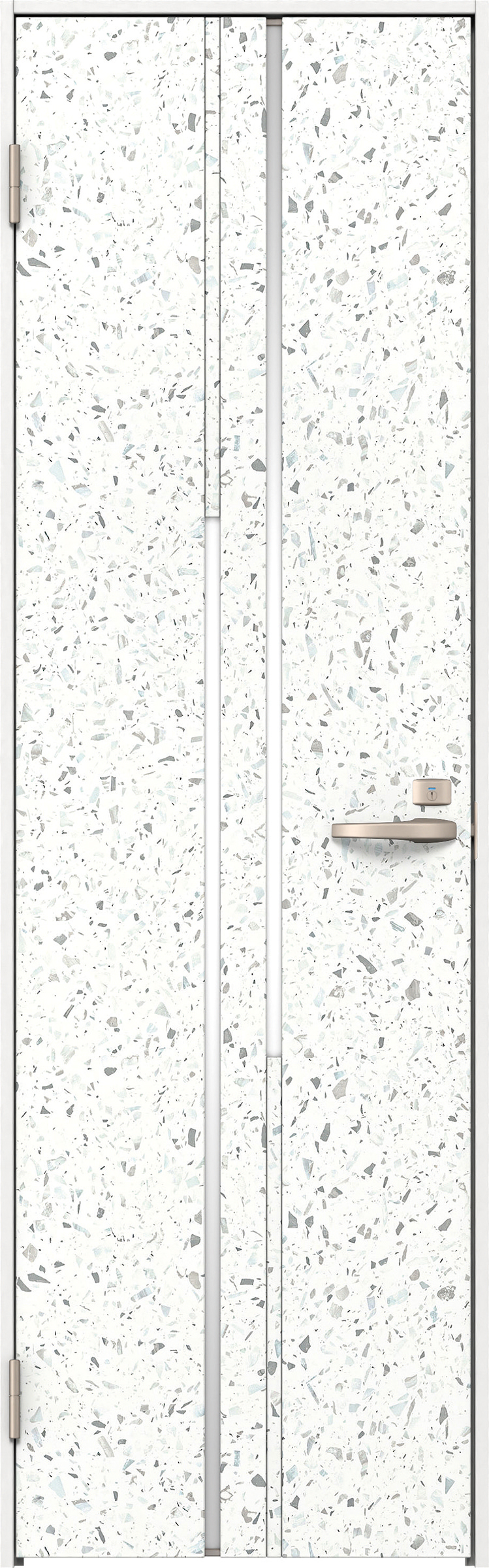 リビングドア　イエリア　トイレドア　扉セット　７Ｐデザイン　７３５幅　２０００高　〈テラゾホワイト柄〉　左開き　錠付　表示錠　Ｎスタンダード丁番