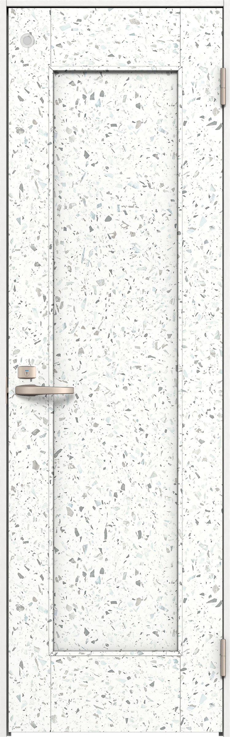 リビングドア　イエリア　トイレドア　扉セット　０１デザイン　８２５幅　２０００高　〈テラゾホワイト柄〉　右開き　錠付　表示錠　Ｎスタンダード丁番