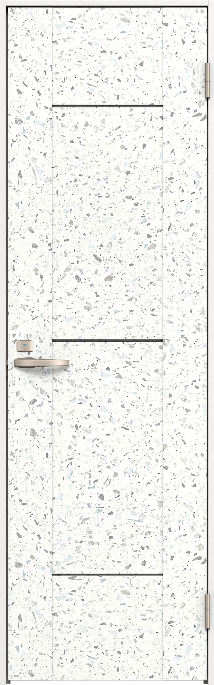 リビングドア　イエリア　トイレドア　扉セット　Ｂ９デザイン　７３５幅　２０００高　〈テラゾホワイト柄〉　右開き　錠付　表示錠　Ｎスタンダード丁番