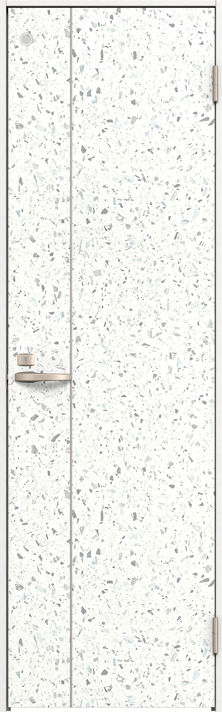 リビングドア　イエリア　トイレドア　扉セット　Ｄ３デザイン　６３５幅　２０００高　〈テラゾホワイト柄〉　右開き　錠付　表示錠　Ｎスタンダード丁番