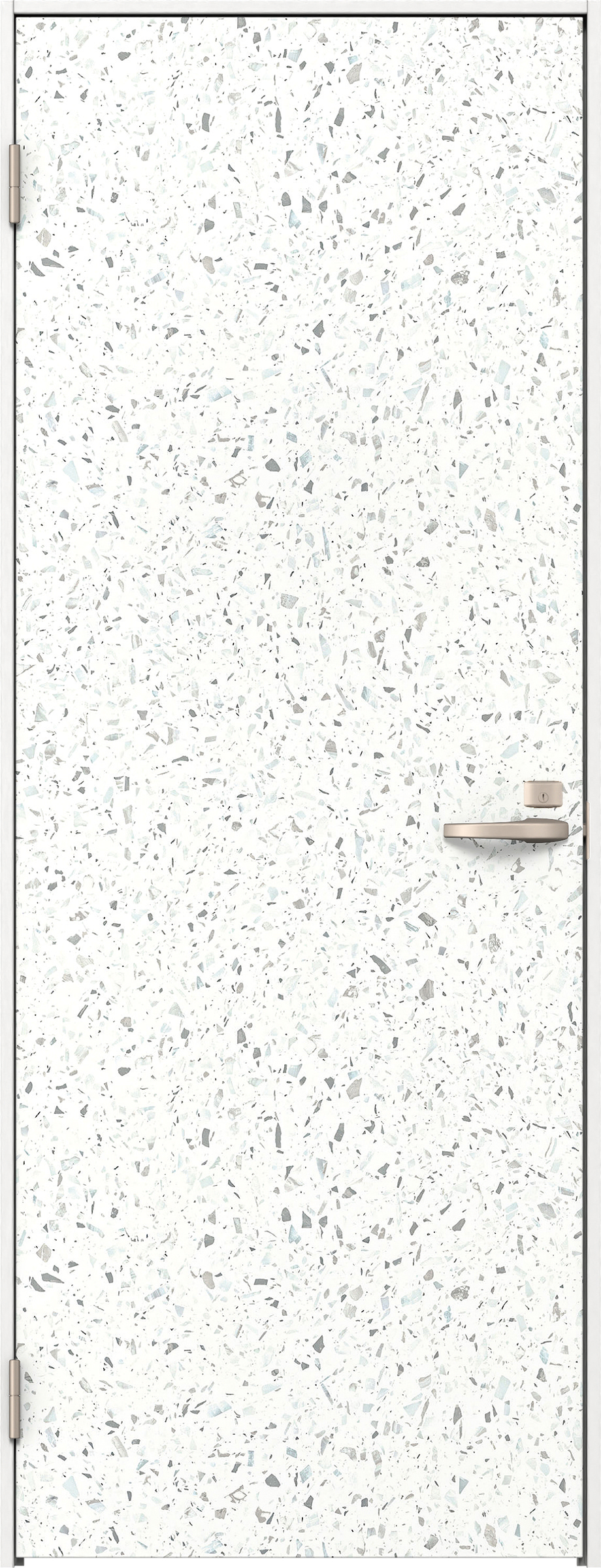 リビングドア　イエリア　片開きドア　扉セット　００デザイン　８５０幅　２０００高　〈テラゾホワイト柄〉　左開き　錠付　間仕切錠　Ｎスタンダード丁番