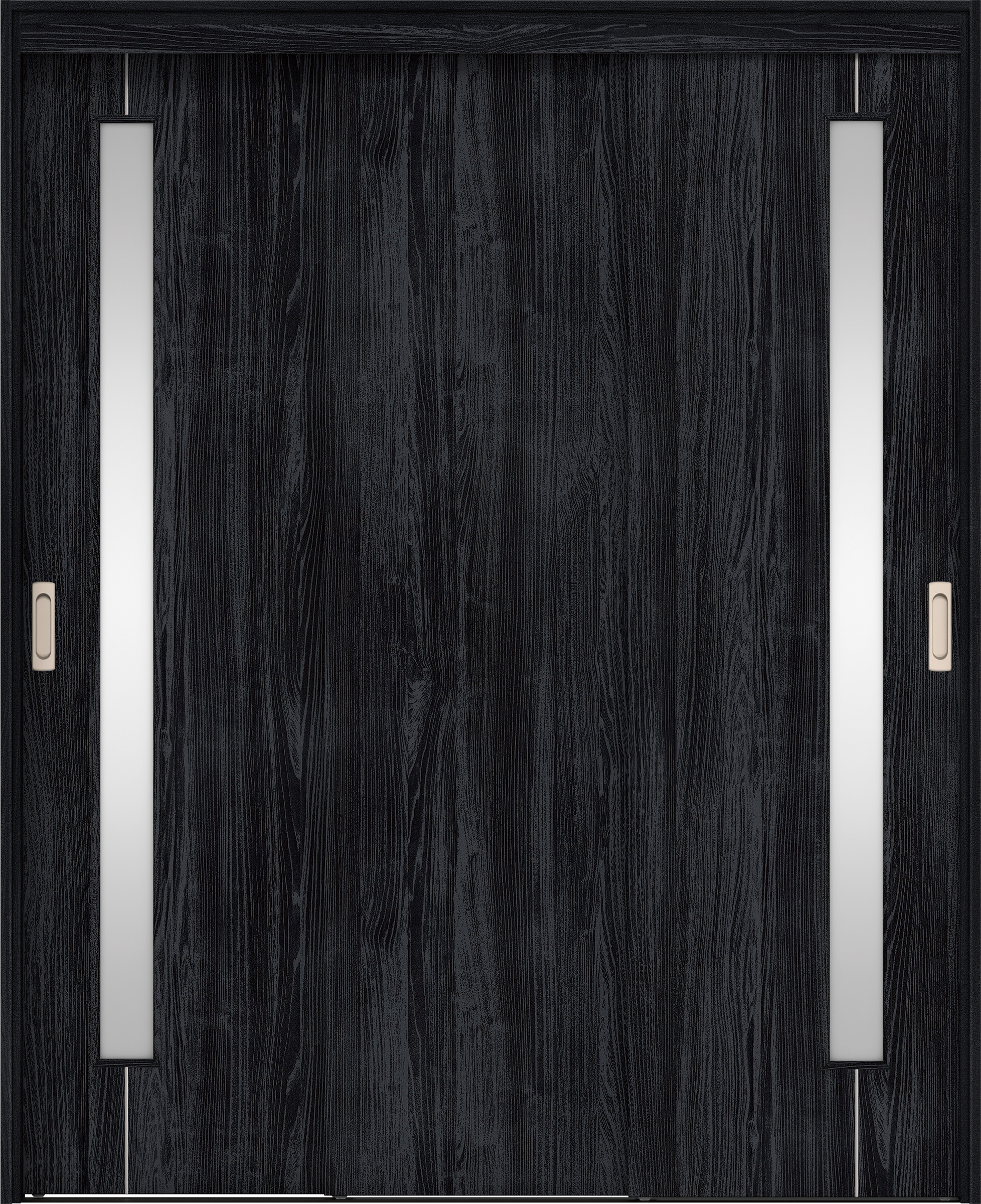 リビングドア　イエリア　機能ドア　３枚連動引戸　扉セット　Ｄ４デザイン　１４５０幅用　２０００高　〈モスブラック柄〉　左右兼用　錠なし