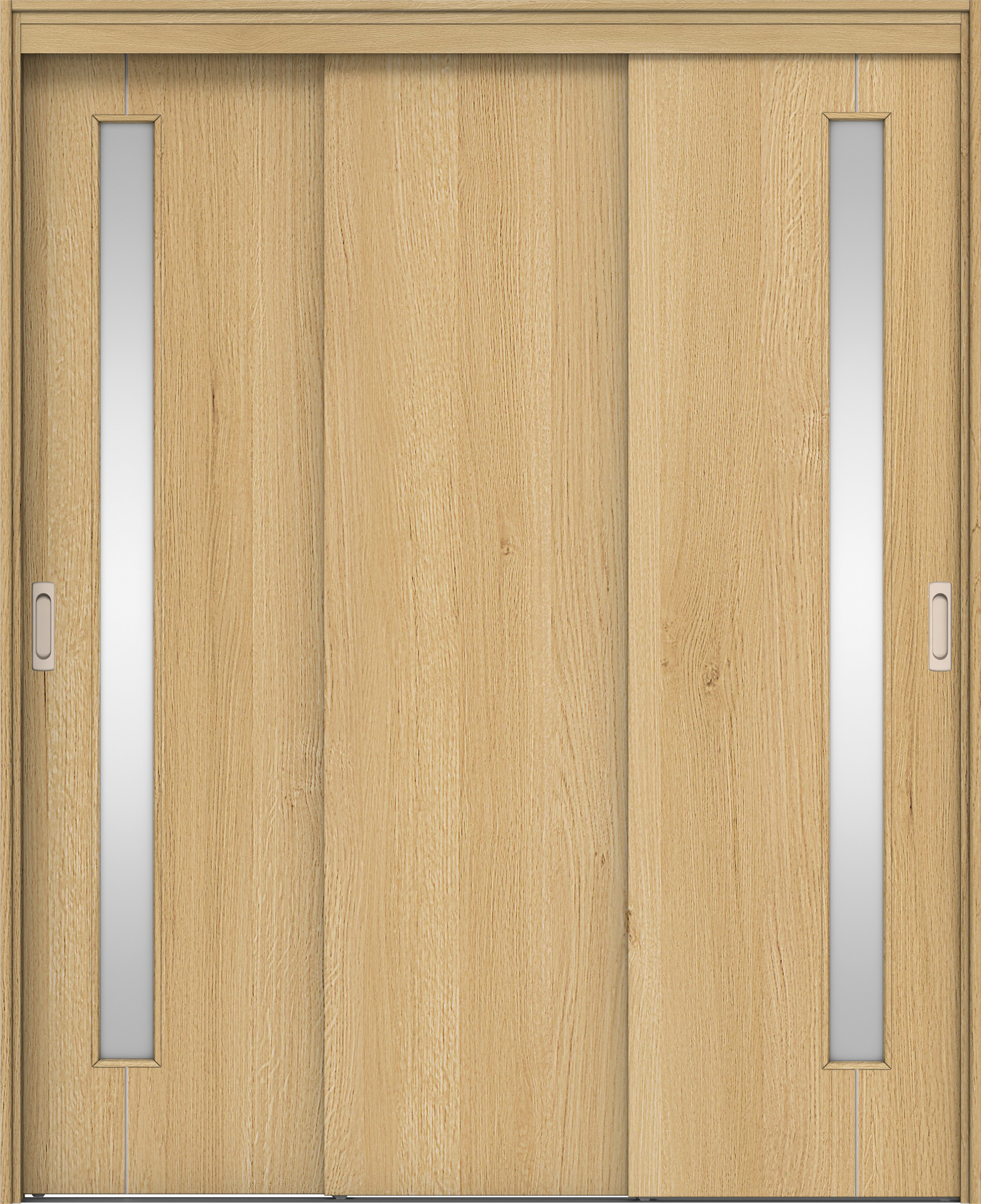 リビングドア　イエリア　機能ドア　３枚連動引戸　扉セット　Ｄ４デザイン　１４５０幅用　２０００高　〈ライトオーカー柄〉　左右兼用　錠なし