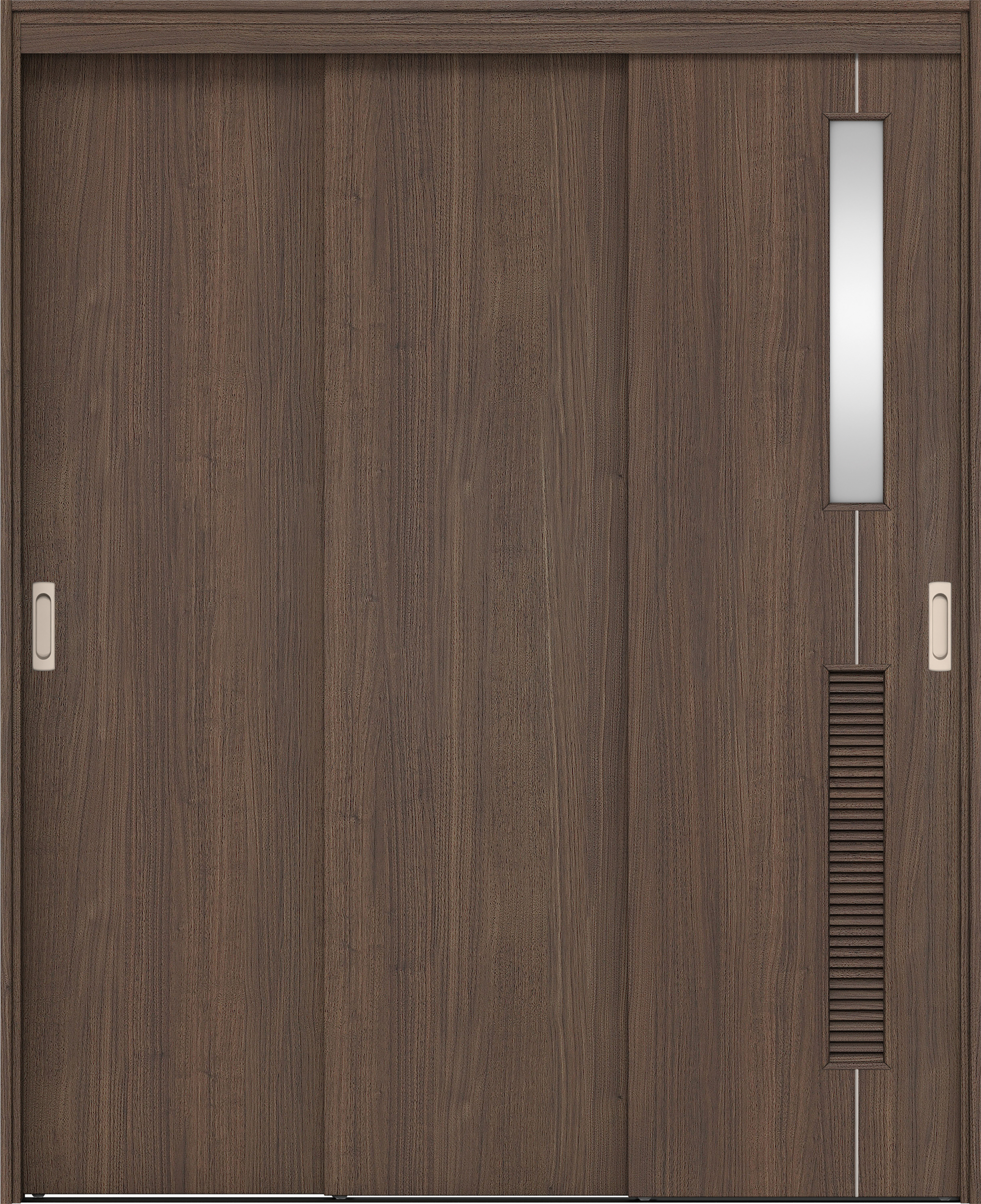 リビングドア　イエリア　機能ドア　３枚連動引戸　扉セット　Ｄ６デザイン　１６４５幅用　２０００高　〈ダルブラウン柄〉　左右兼用　錠なし