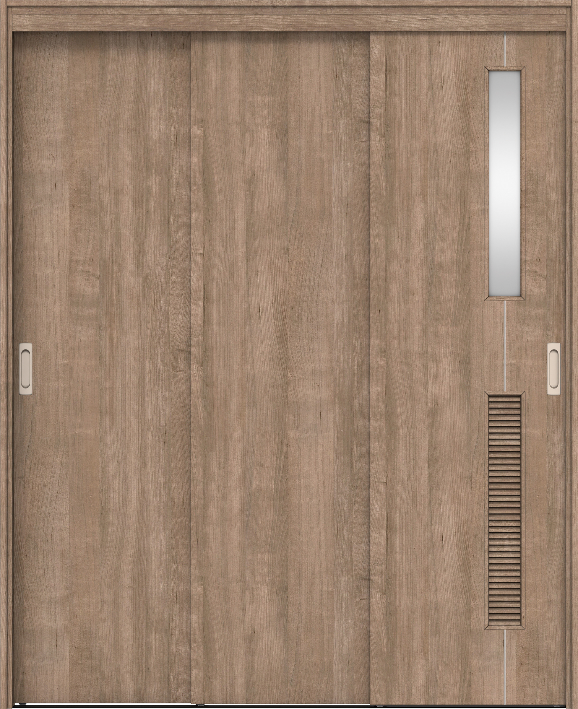 リビングドア　イエリア　機能ドア　３枚連動引戸　扉セット　Ｄ６デザイン　１６４５幅用　２０００高　〈トープグレー柄〉　左右兼用　錠なし