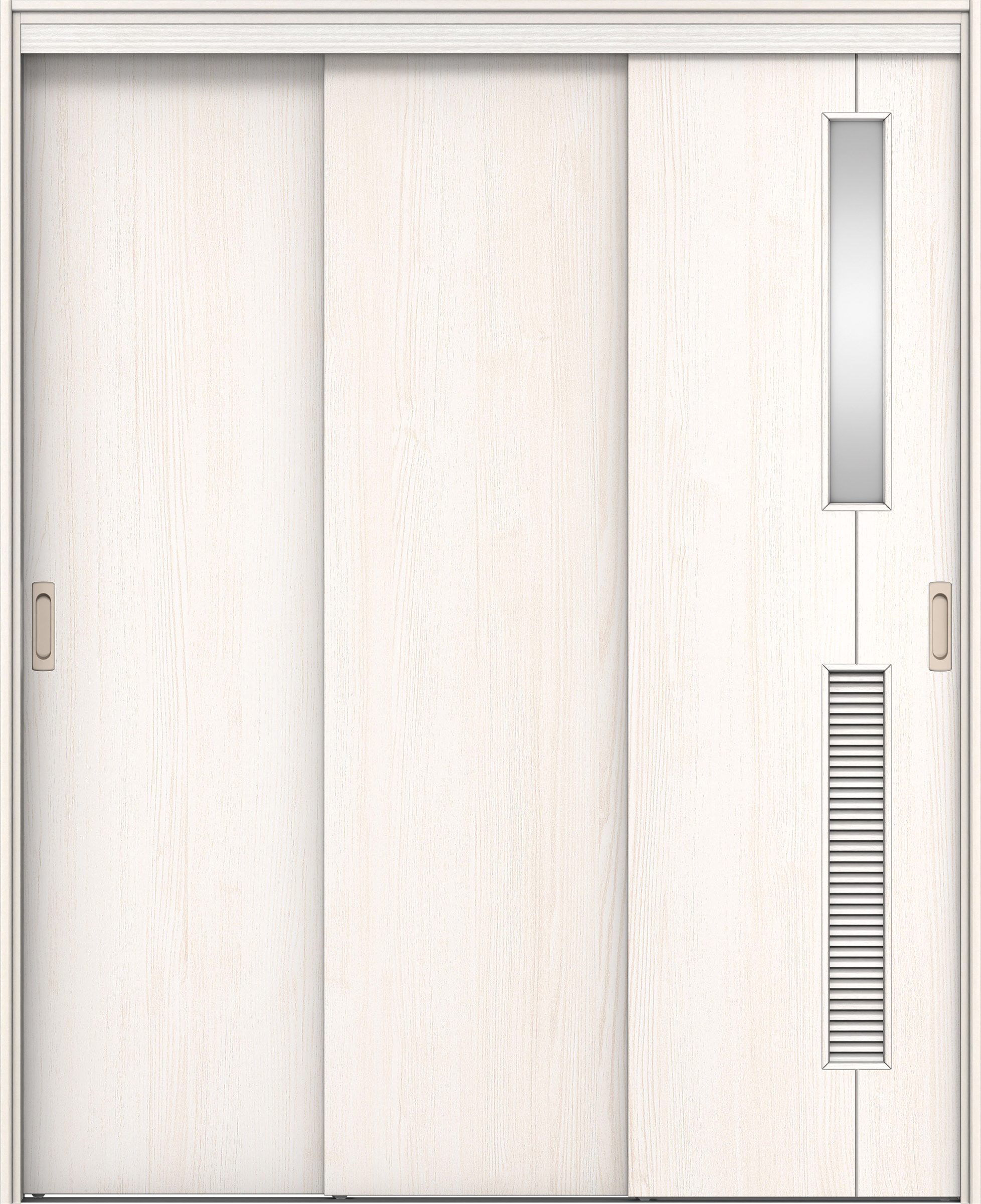 リビングドア　イエリア　機能ドア　３枚連動引戸　扉セット　Ｄ６デザイン　１６４５幅用　２０００高　〈ネオホワイト柄〉　左右兼用　錠なし