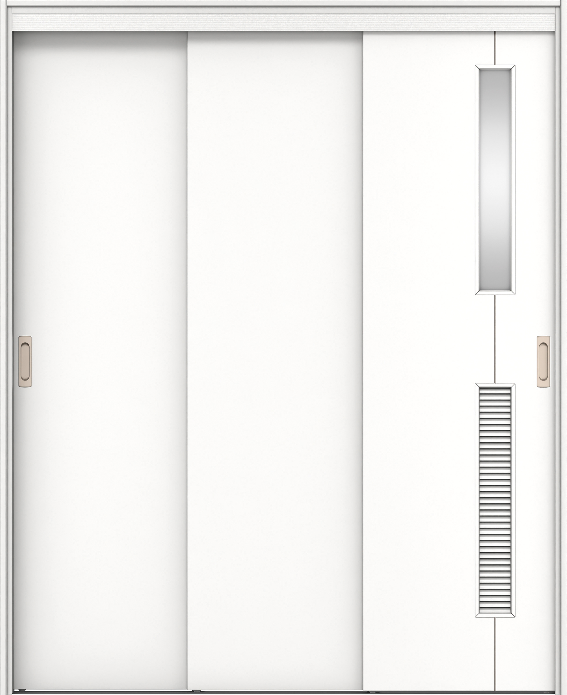 リビングドア　イエリア　機能ドア　３枚連動引戸　扉セット　Ｄ６デザイン　１６４５幅用　２０００高　〈パウダーホワイト柄〉　左右兼用　錠なし