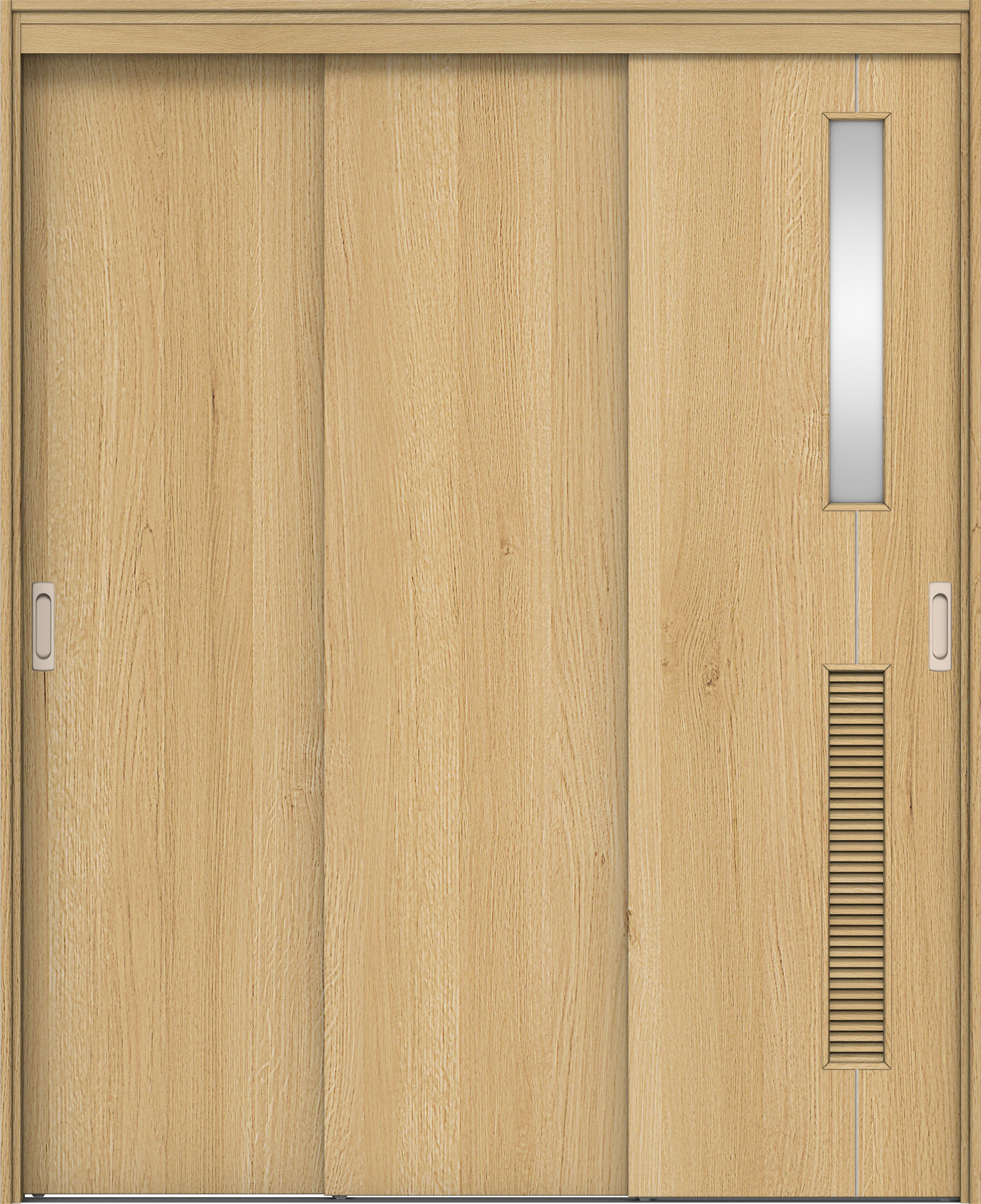 リビングドア　イエリア　機能ドア　３枚連動引戸　扉セット　Ｄ６デザイン　１６４５幅用　２０００高　〈ライトオーカー柄〉　左右兼用　錠なし