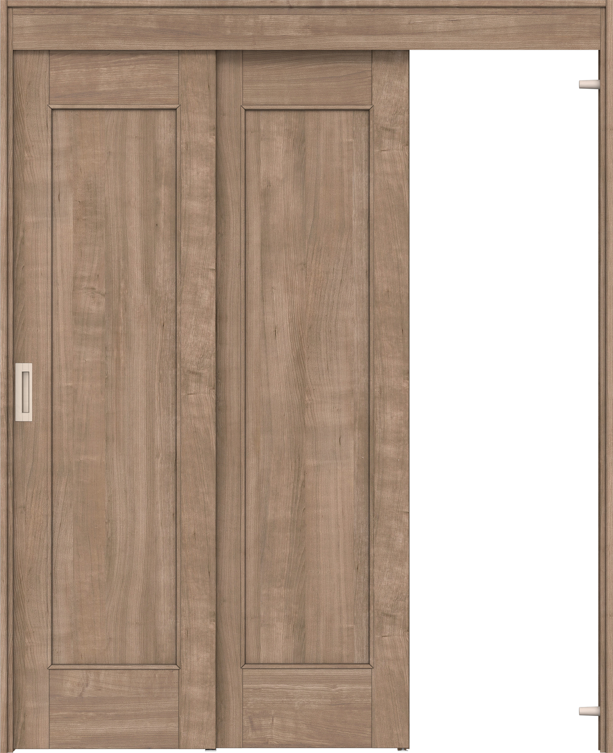 リビングドア　イエリア　機能ドア　２枚連動吊戸　扉セット　０１デザイン　１４５０幅用　２０００高　〈トープグレー柄〉　右引　錠なし