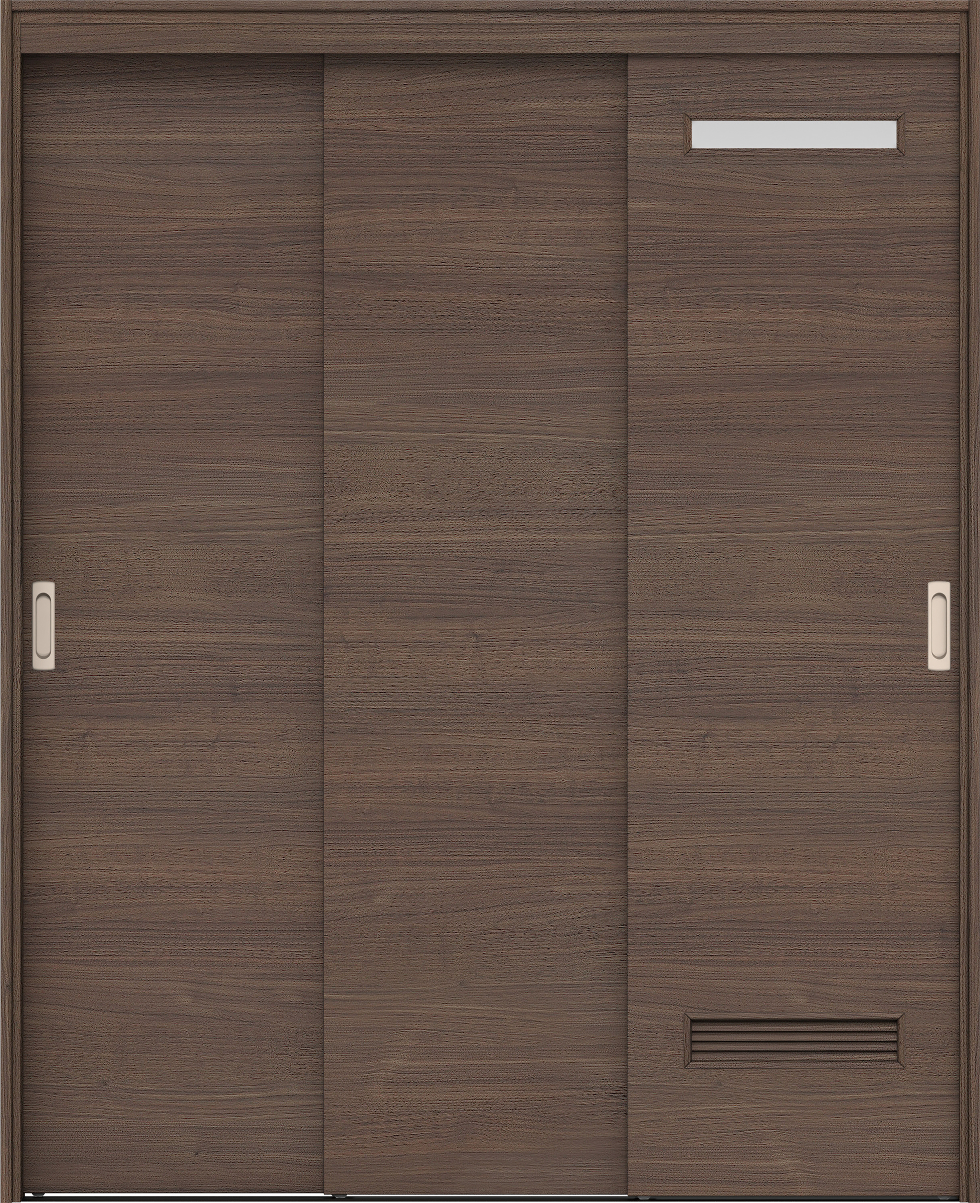 リビングドア　イエリア　機能ドア　３枚連動引戸　扉セット　Ｙ８デザイン　１６４５幅用　２０００高　〈ダルブラウン柄〉　左右兼用　錠なし