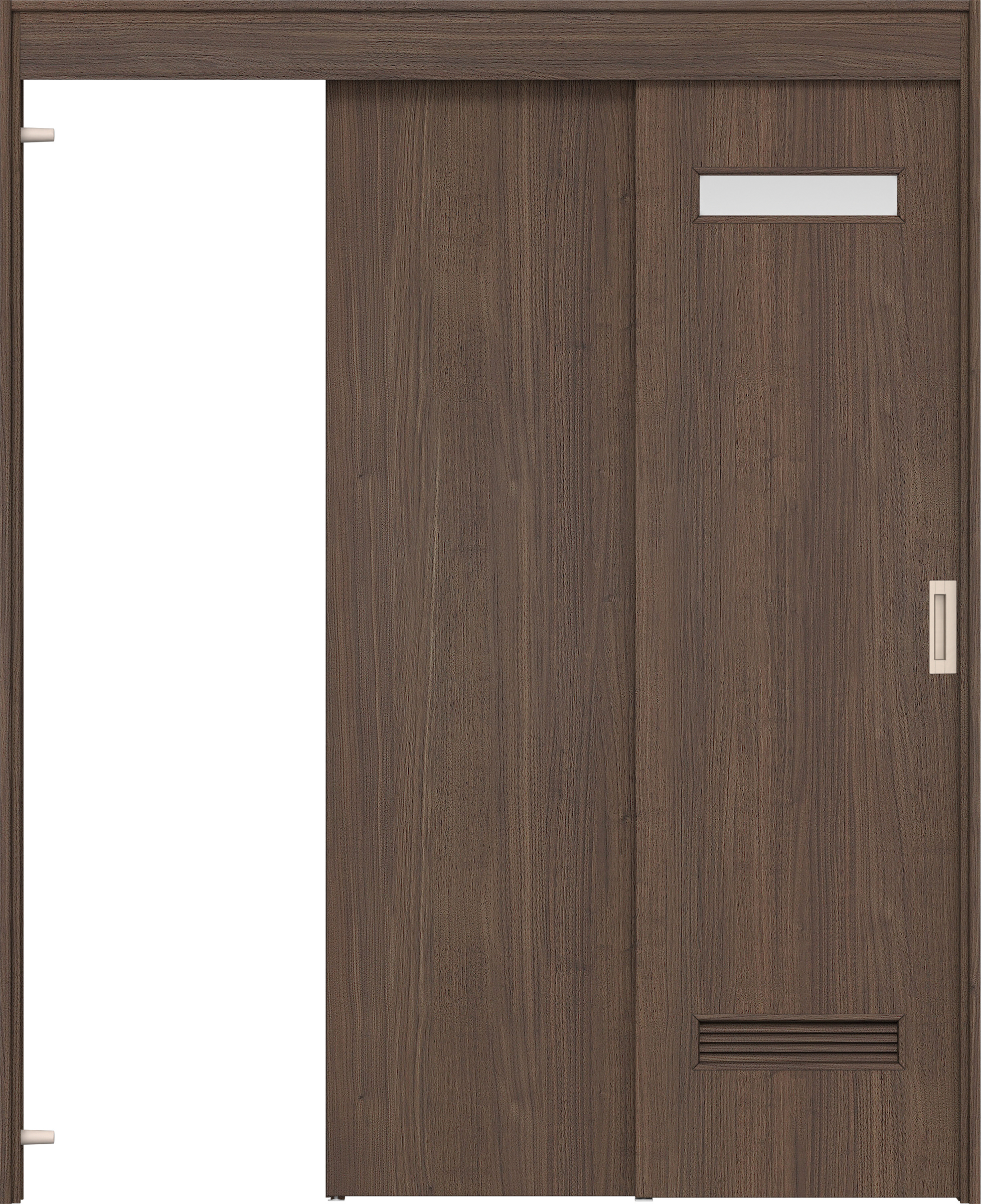 リビングドア　イエリア　機能ドア　２枚連動吊戸　扉セット　０８デザイン　１６４５幅用　２０００高　〈ダルブラウン柄〉　左引　錠なし