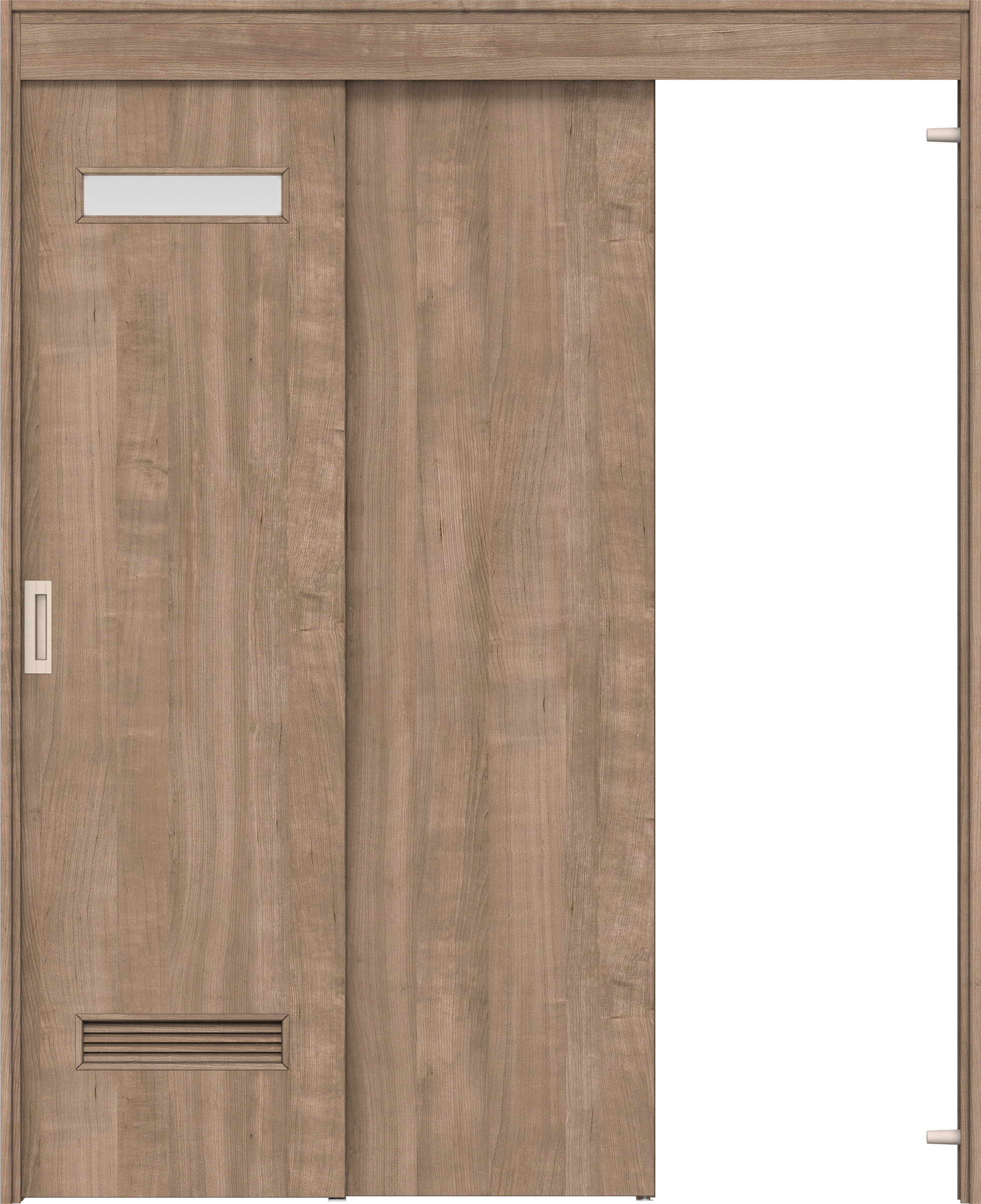 リビングドア　イエリア　機能ドア　２枚連動吊戸　扉セット　０８デザイン　１４５０幅用　２０００高　〈トープグレー柄〉　右引　錠なし