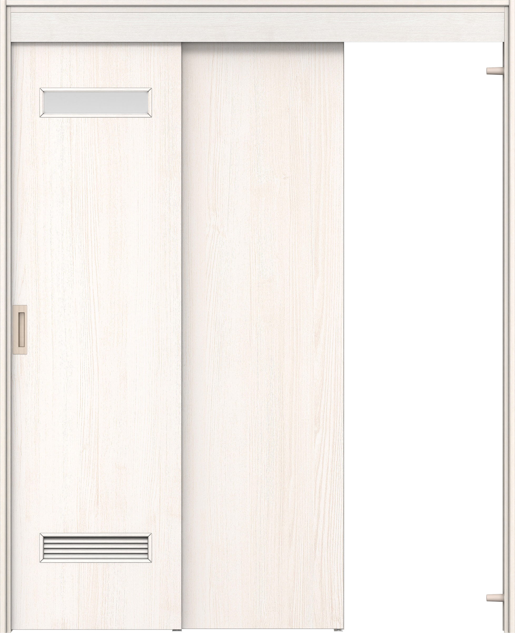 リビングドア　イエリア　機能ドア　２枚連動吊戸　扉セット　０８デザイン　１６４５幅用　２０００高　〈ネオホワイト柄〉　右引　錠なし