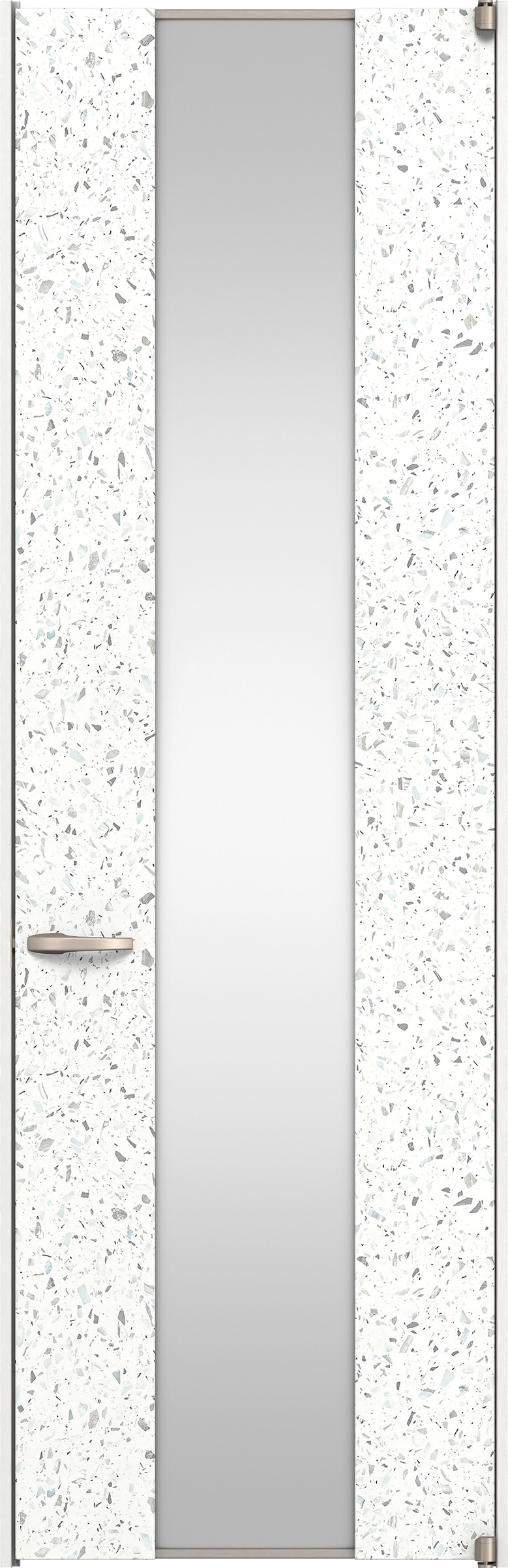 リビングドア　イエリア　二方枠ドア　扉セット　４Ｐデザイン　７３５幅　２４００高　〈テラゾホワイト柄〉　右開き　空錠　ピボット丁番