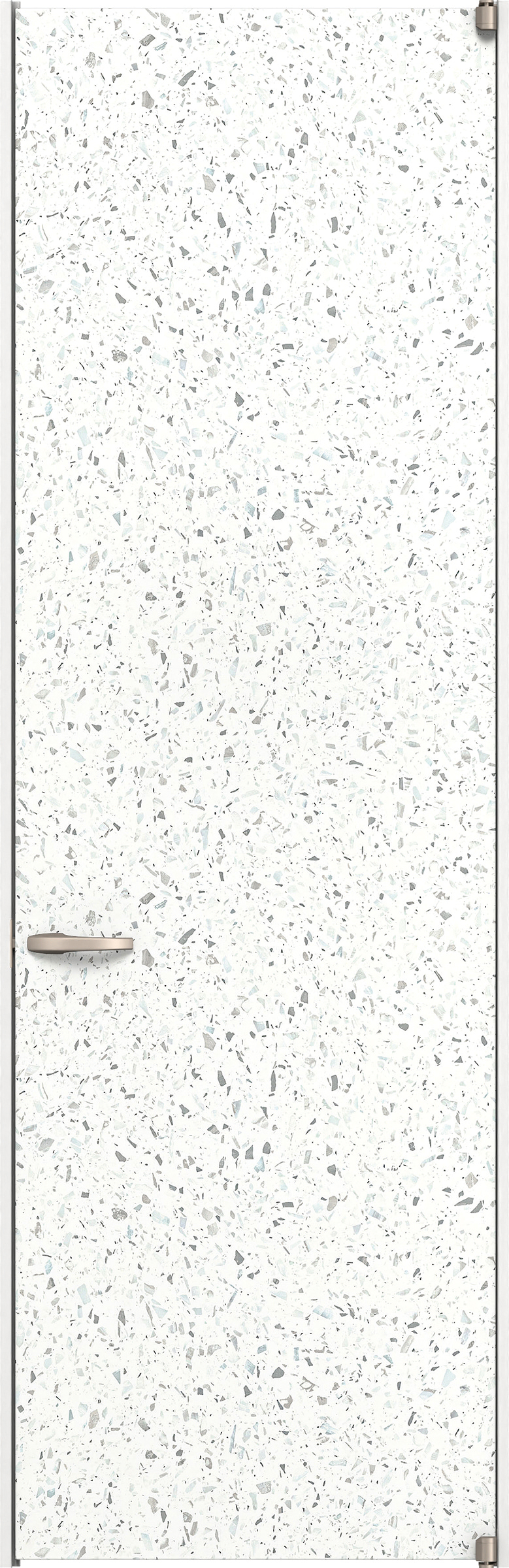 リビングドア　イエリア　二方枠ドア　扉セット　００デザイン　７３５幅　２４００高　〈テラゾホワイト柄〉　右開き　空錠　ピボット丁番