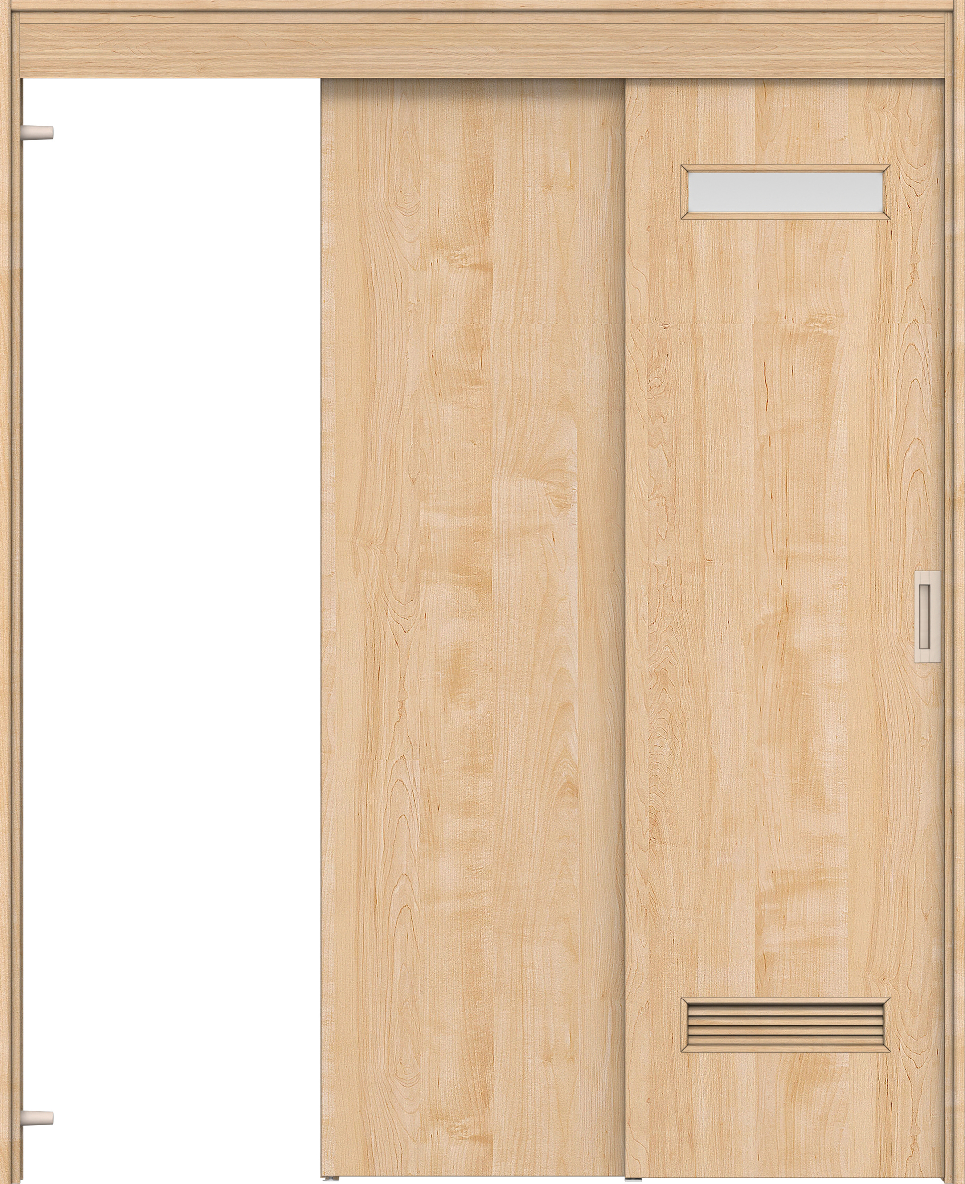 リビングドア　イエリア　機能ドア　２枚連動吊戸　扉セット　０８デザイン　１４５０幅用　２０００高　〈ミルベージュ柄〉　左引　錠なし