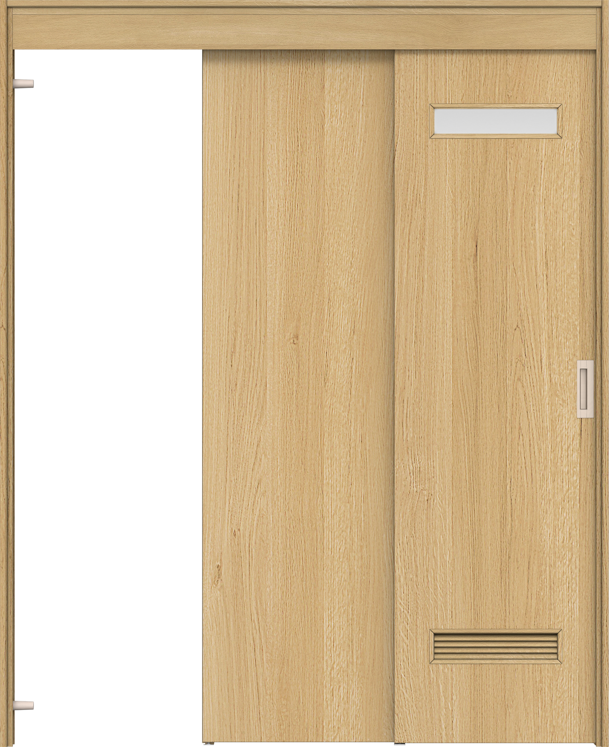 リビングドア　イエリア　機能ドア　２枚連動吊戸　扉セット　０８デザイン　１６４５幅用　２０００高　〈ライトオーカー柄〉　左引　錠なし