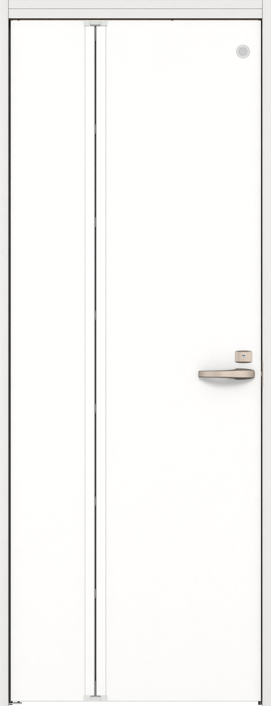 リビングドア　イエリア　機能ドア　折戸ドア　扉セット　００デザイン　７３５幅　２０００高　〈パウダーホワイト柄〉　左開き　錠付　表示錠　明かり窓付