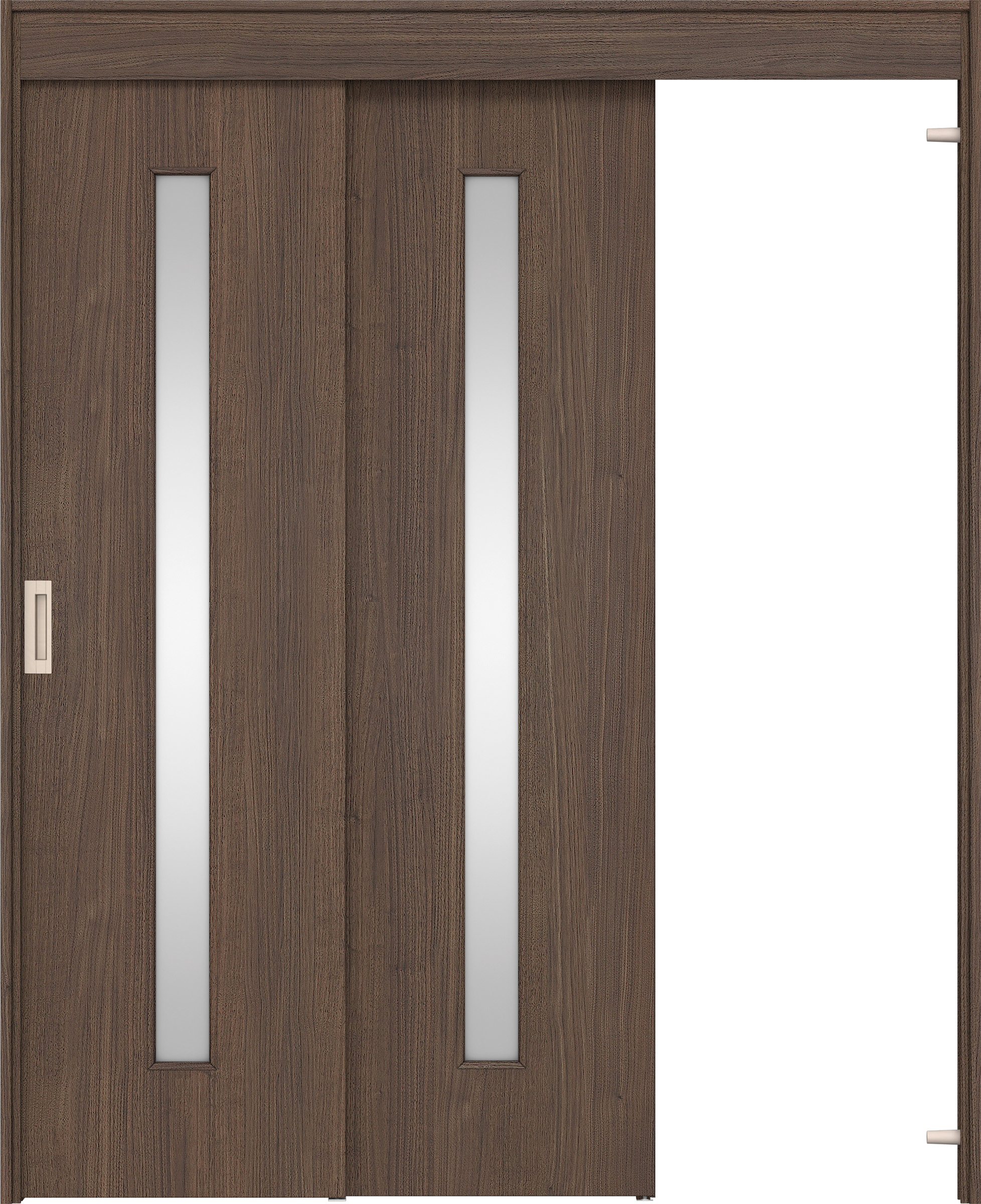 リビングドア　イエリア　機能ドア　２枚連動吊戸　扉セット　Ｃ４デザイン　１４５０幅用　２０００高　〈ダルブラウン柄〉　右引　錠なし