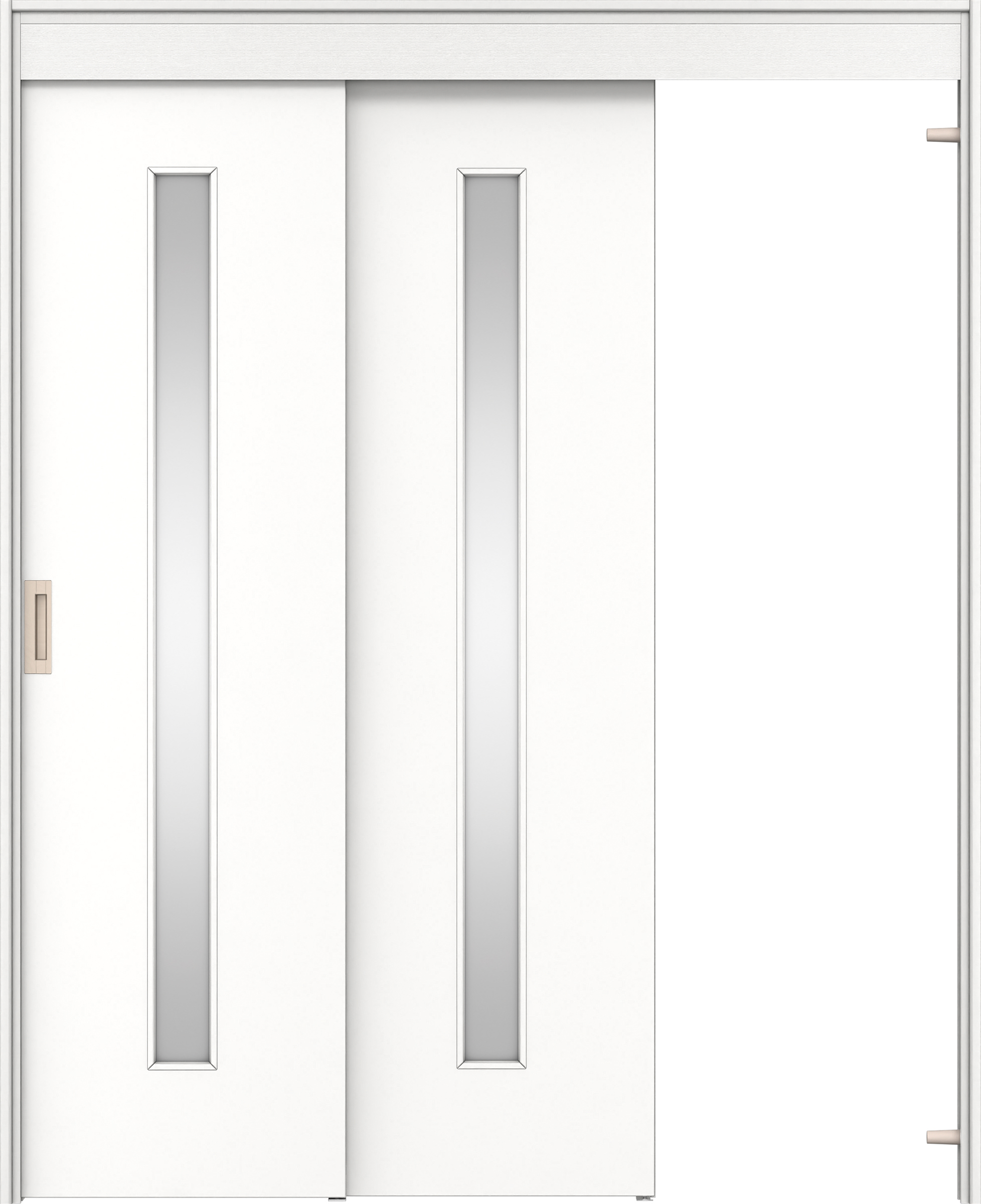 リビングドア　イエリア　機能ドア　２枚連動吊戸　扉セット　Ｃ４デザイン　１４５０幅用　２０００高　〈パウダーホワイト柄〉　右引　錠なし