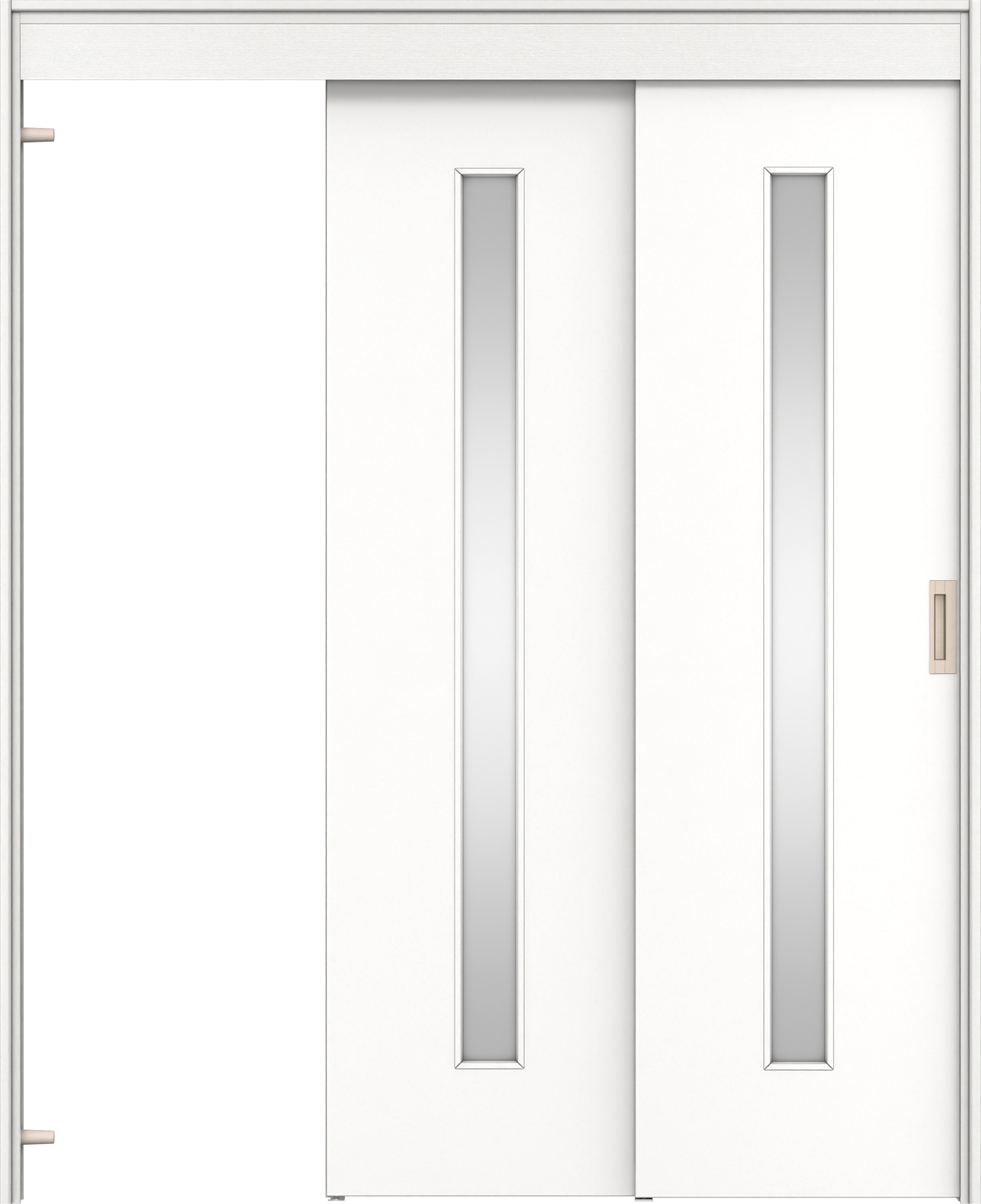 リビングドア　イエリア　機能ドア　２枚連動吊戸　扉セット　Ｃ４デザイン　１４５０幅用　２０００高　〈パウダーホワイト柄〉　左引　錠なし