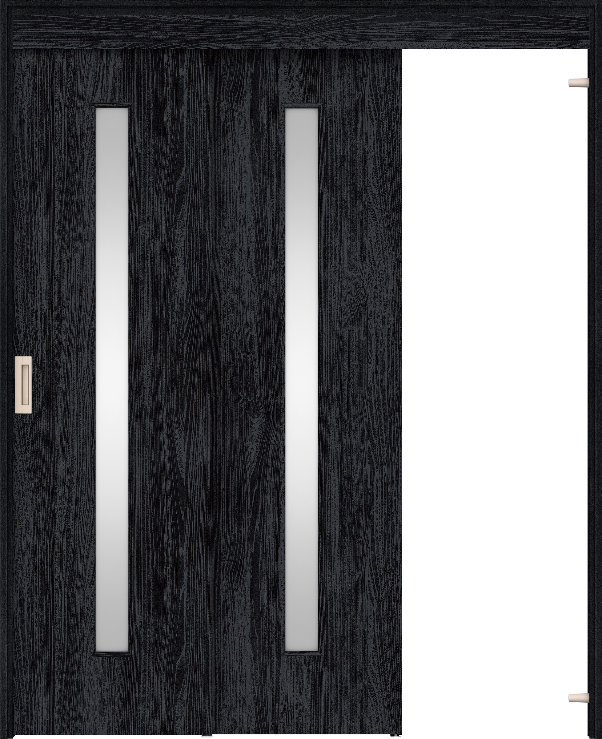 リビングドア　イエリア　機能ドア　２枚連動吊戸　扉セット　Ｃ４デザイン　１４５０幅用　２０００高　〈モスブラック柄〉　右引　錠なし