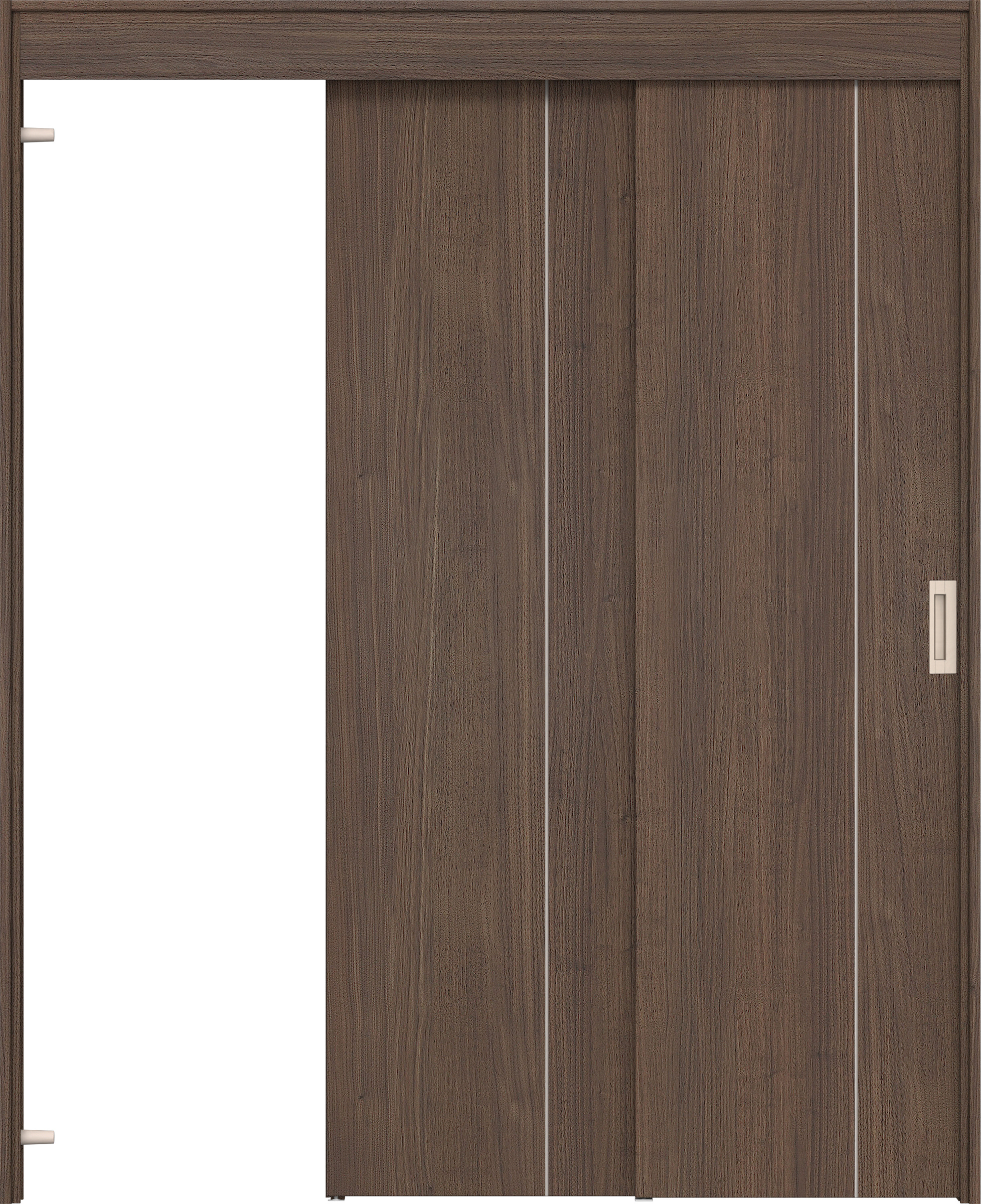 リビングドア　イエリア　機能ドア　２枚連動吊戸　扉セット　Ｄ３デザイン　１６４５幅用　２０００高　〈ダルブラウン柄〉　左引　錠なし