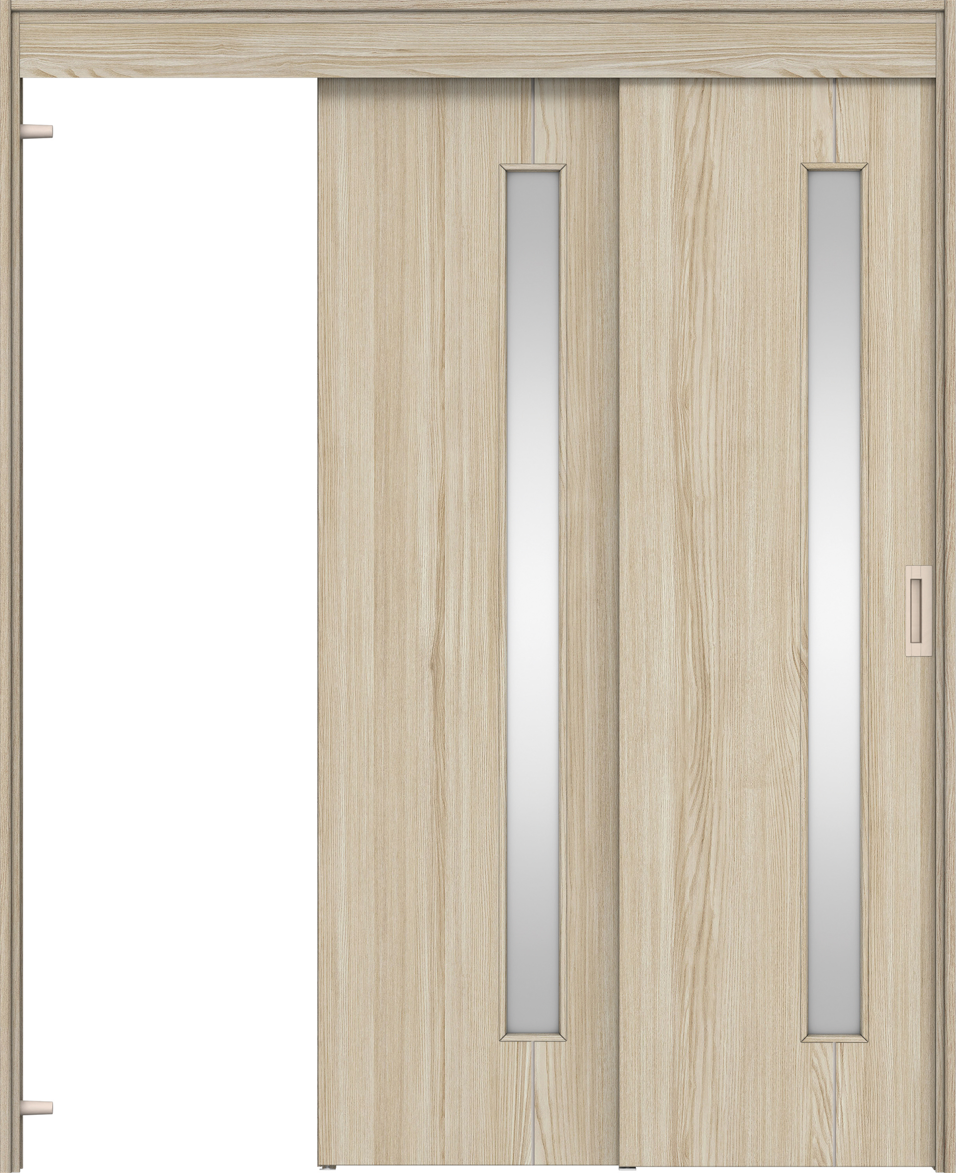 リビングドア　イエリア　機能ドア　２枚連動吊戸　扉セット　Ｄ４デザイン　１６４５幅用　２０００高　〈ソフトグレージュ柄〉　左引　錠なし