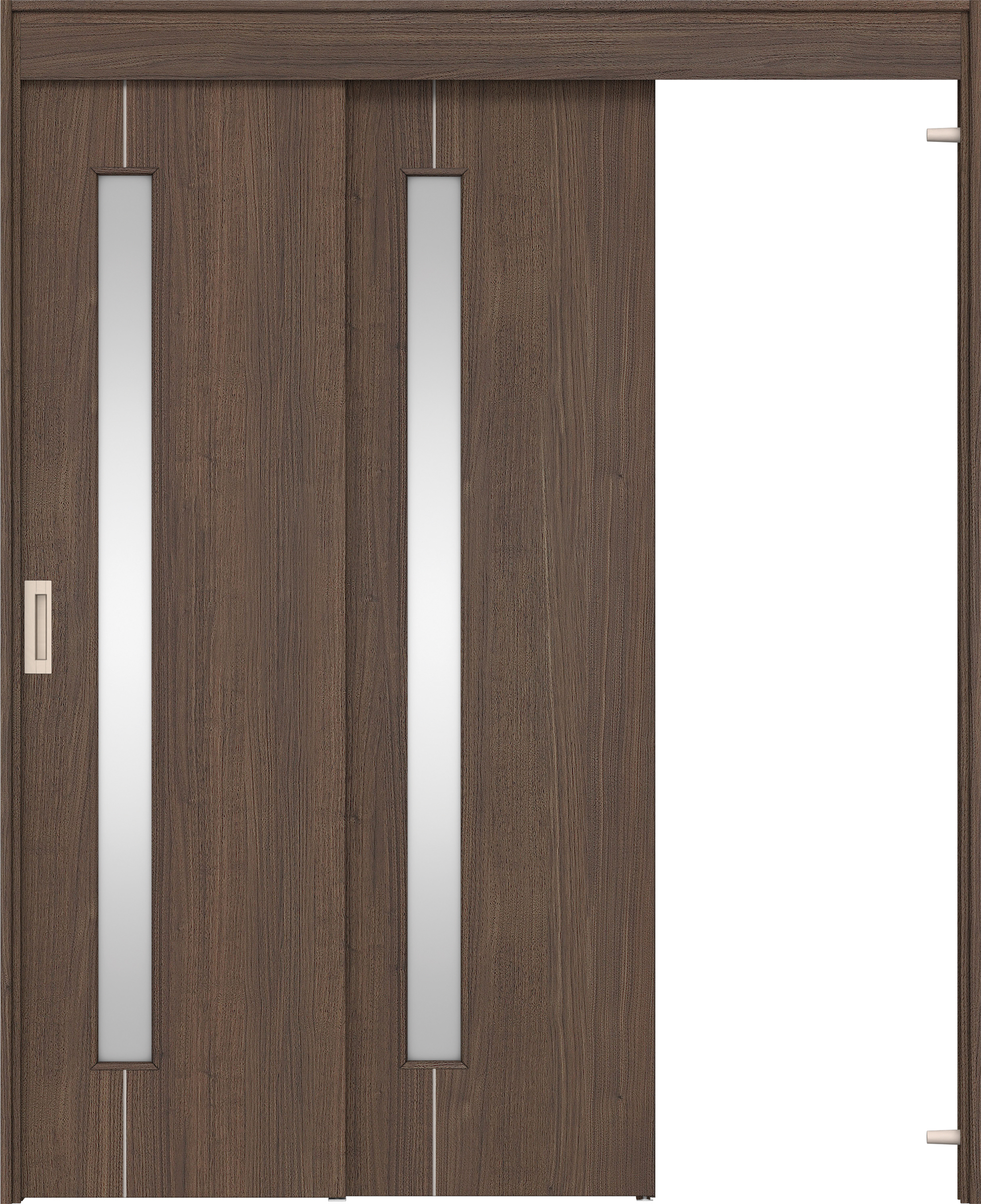 リビングドア　イエリア　機能ドア　２枚連動吊戸　扉セット　Ｄ４デザイン　１４５０幅用　２０００高　〈ダルブラウン柄〉　右引　錠なし