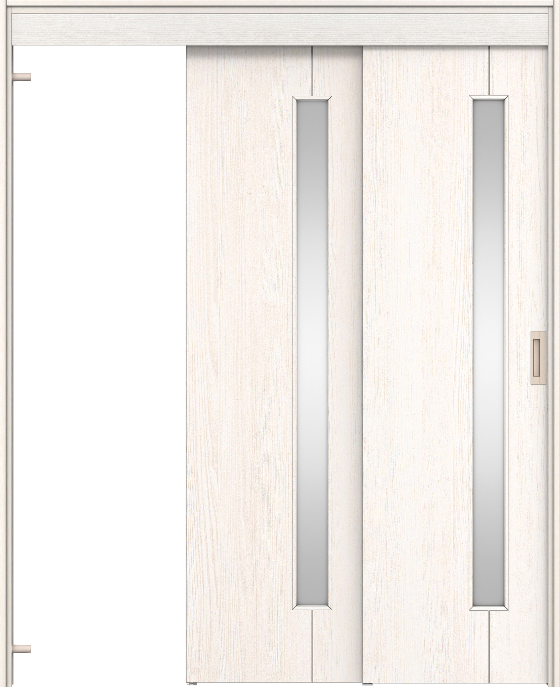 リビングドア　イエリア　機能ドア　２枚連動吊戸　扉セット　Ｄ４デザイン　１６４５幅用　２０００高　〈ネオホワイト柄〉　左引　錠なし